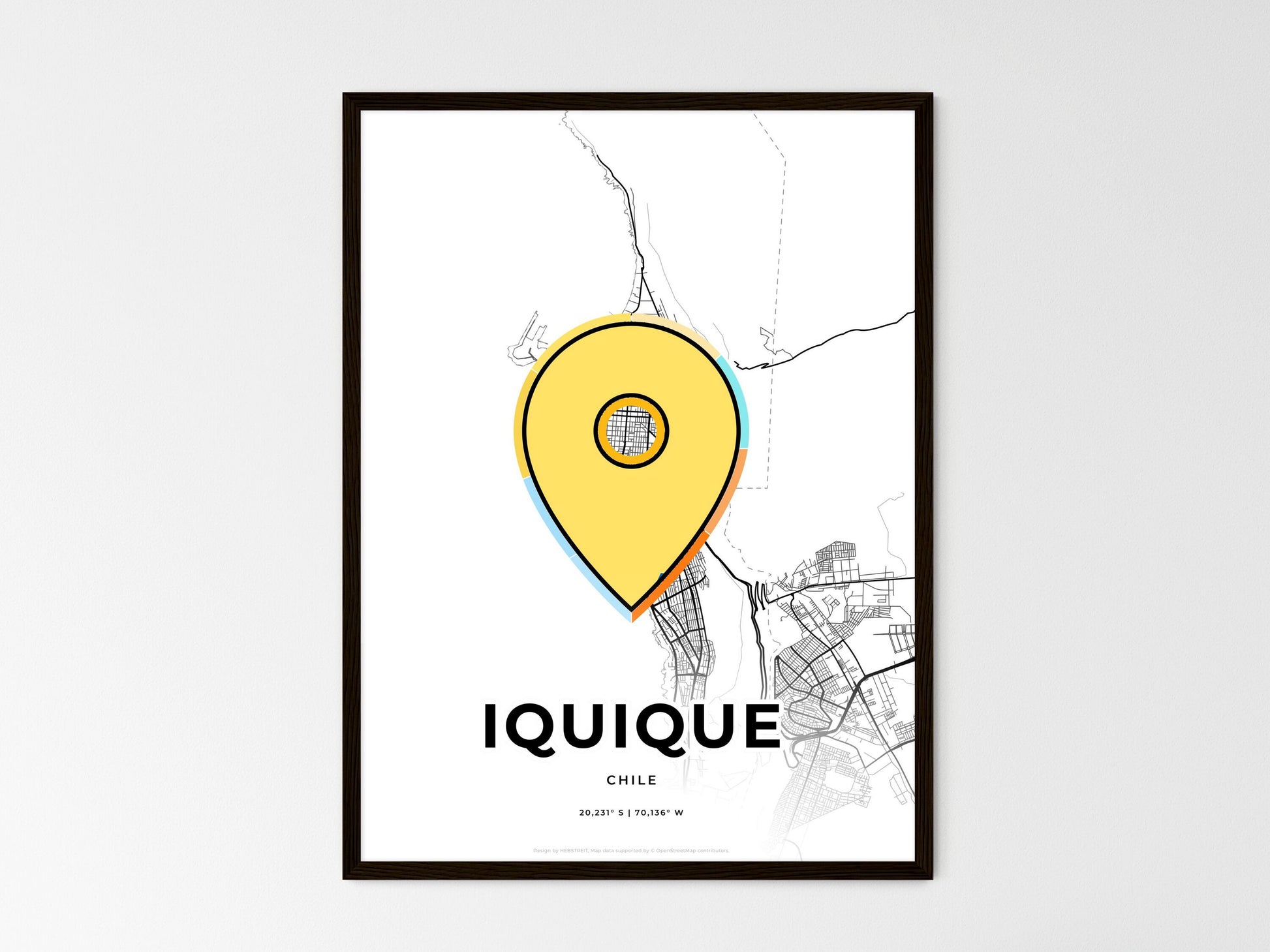 Iquique Chile wedding art map with pointer icon