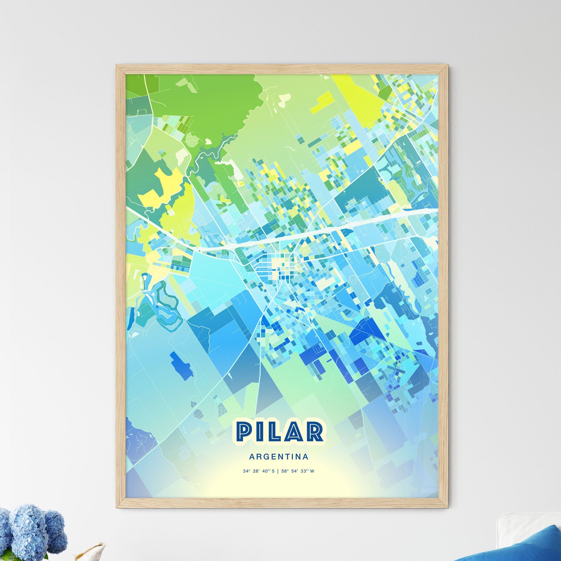 Colorful PILAR ARGENTINA Fine Art Map Cool Blue