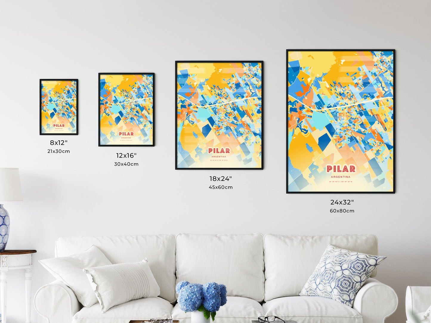 Colorful PILAR ARGENTINA Fine Art Map Blue Orange