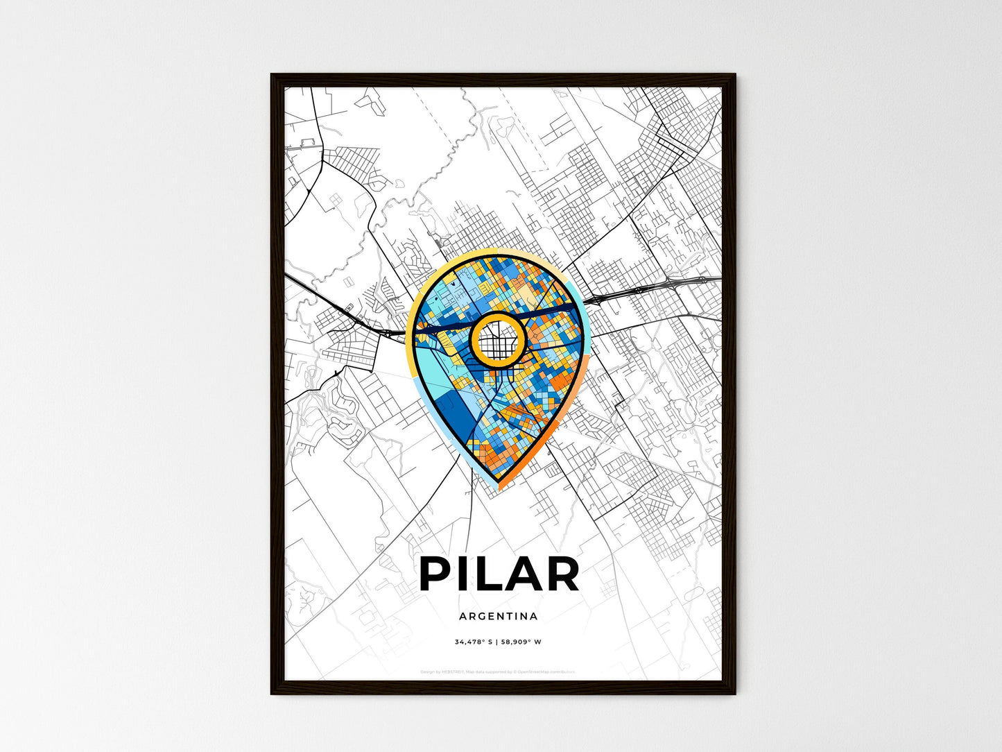 Pilar Argentina wedding art map with pointer icon