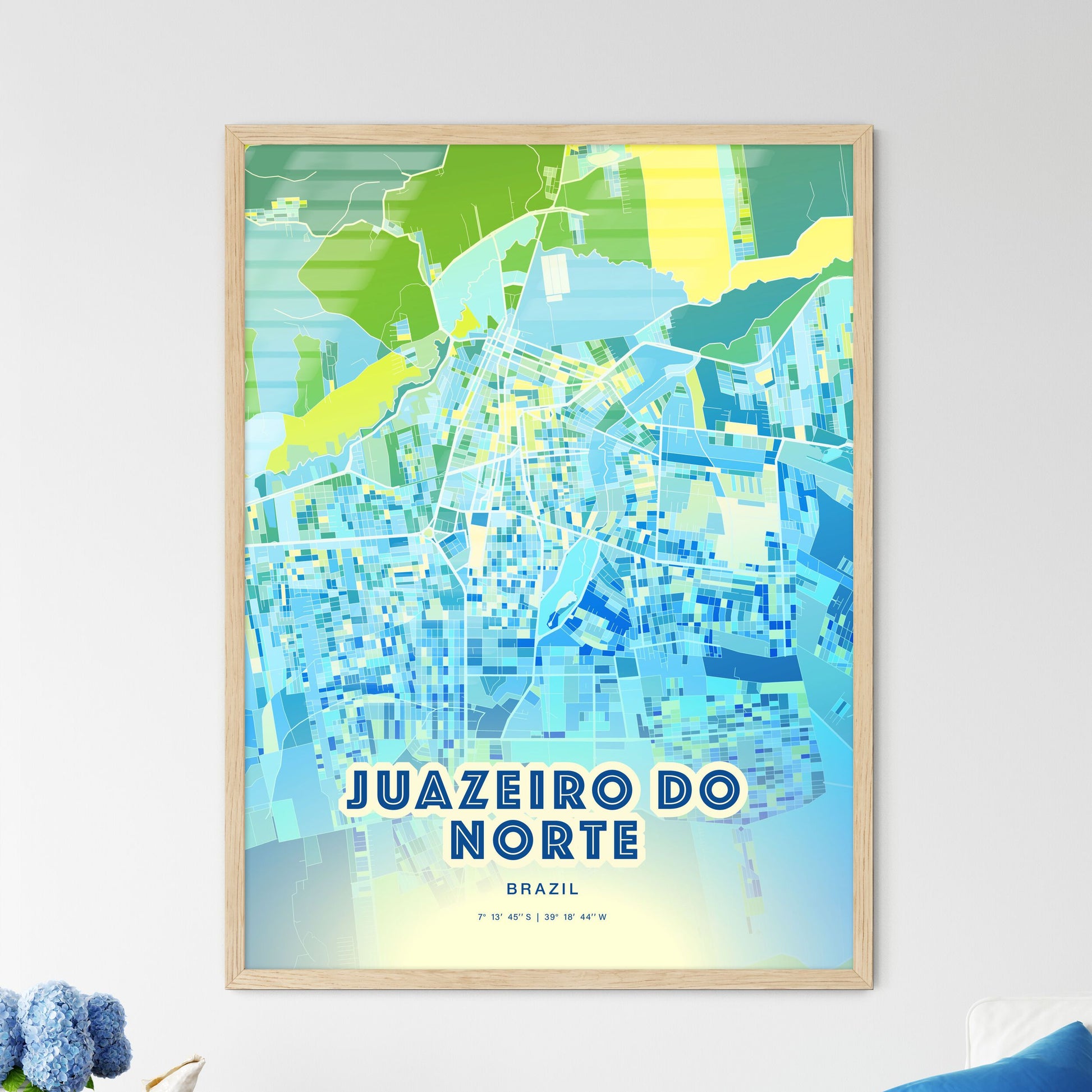 Colorful JUAZEIRO DO NORTE BRAZIL Fine Art Map Cool Blue