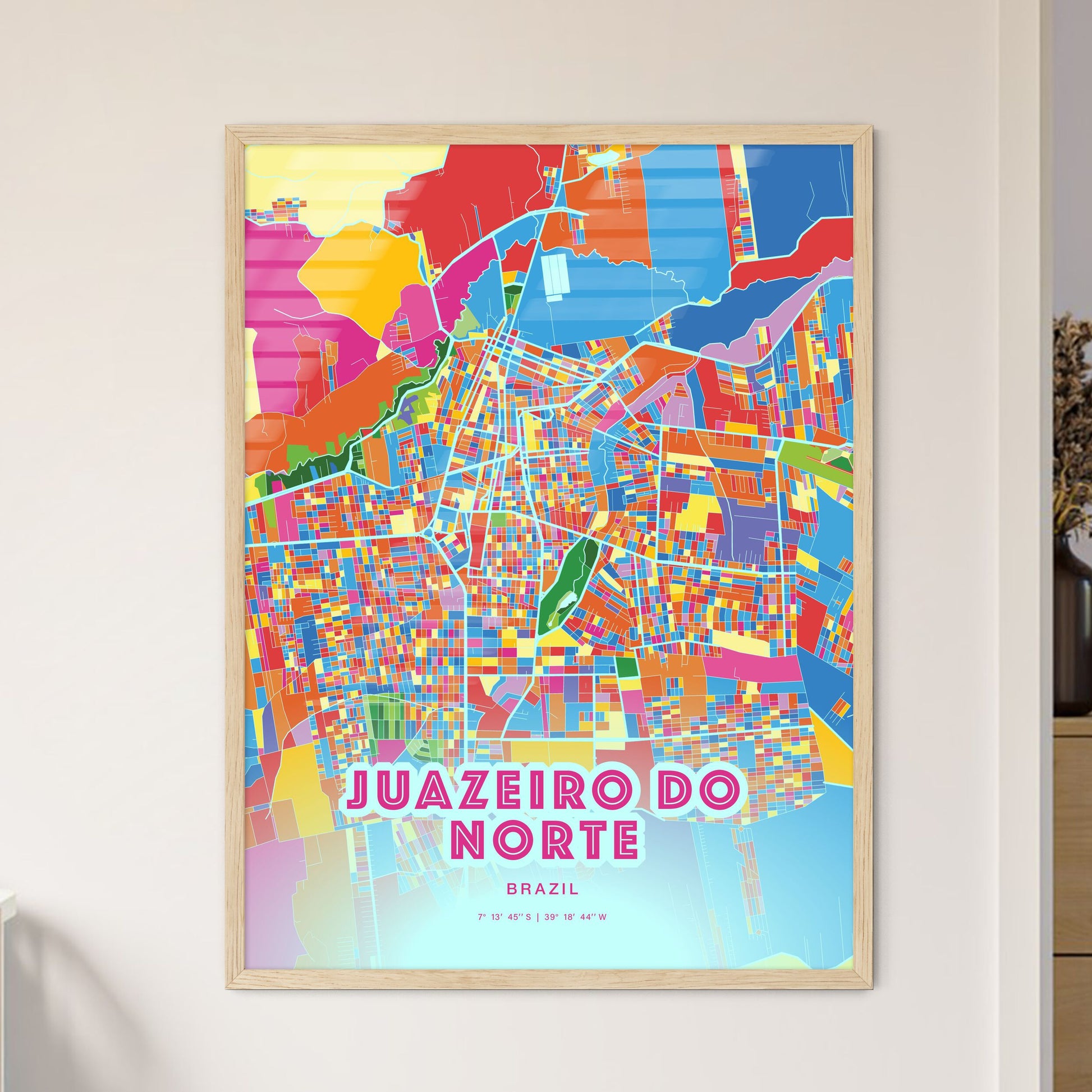 Colorful JUAZEIRO DO NORTE BRAZIL Fine Art Map Crazy Colors
