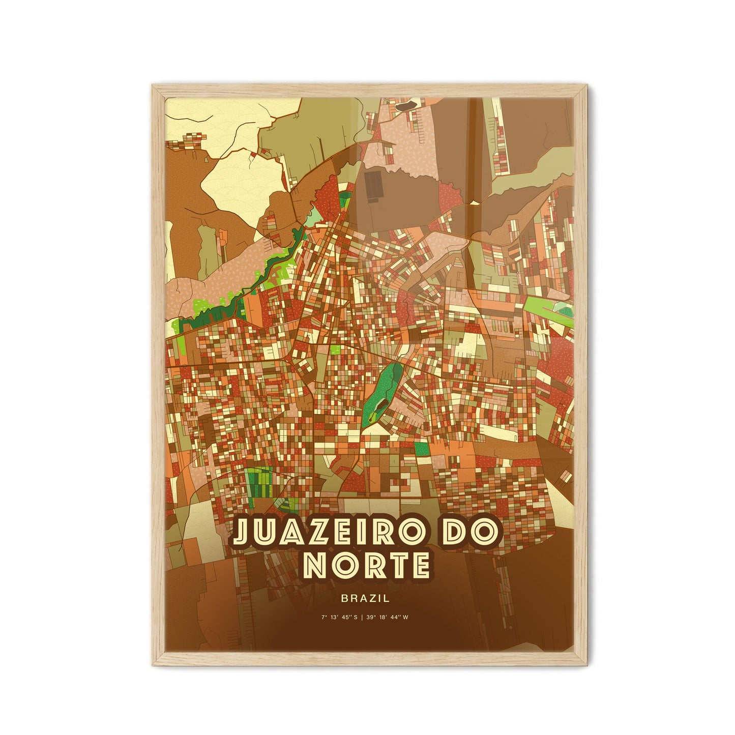 Colorful JUAZEIRO DO NORTE BRAZIL Fine Art Map Farmhouse