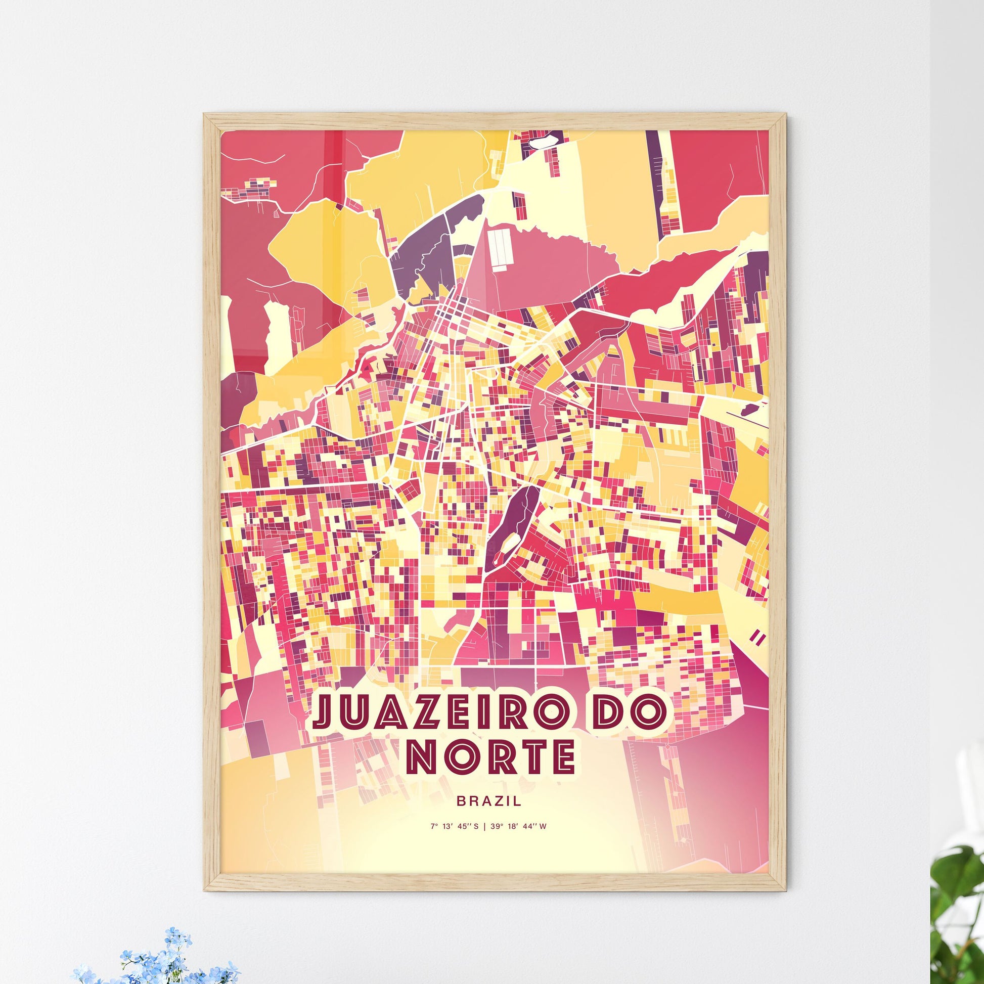 Colorful JUAZEIRO DO NORTE BRAZIL Fine Art Map Hot Red