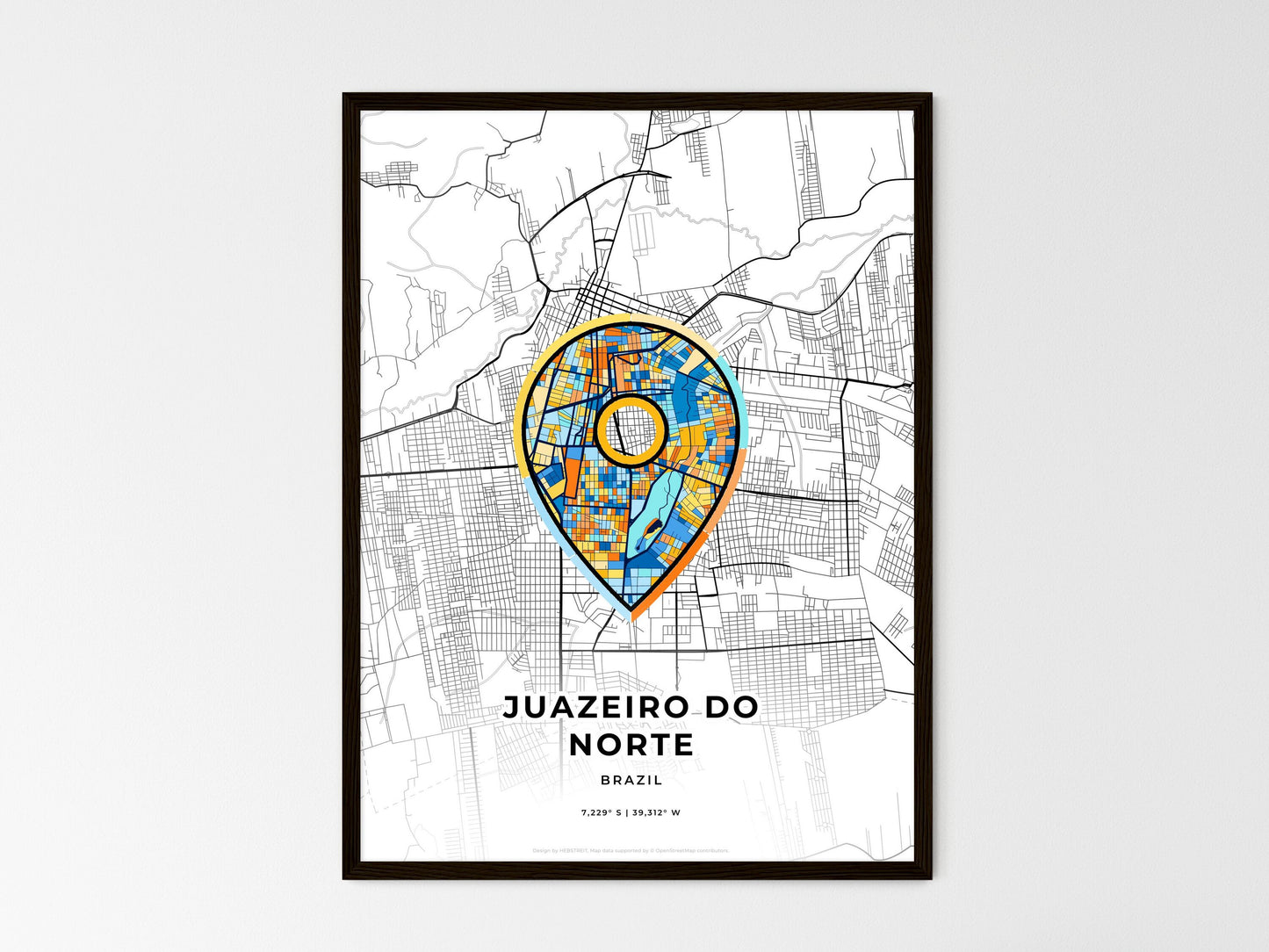 Juazeiro Do Norte Brazil wedding art map with pointer icon