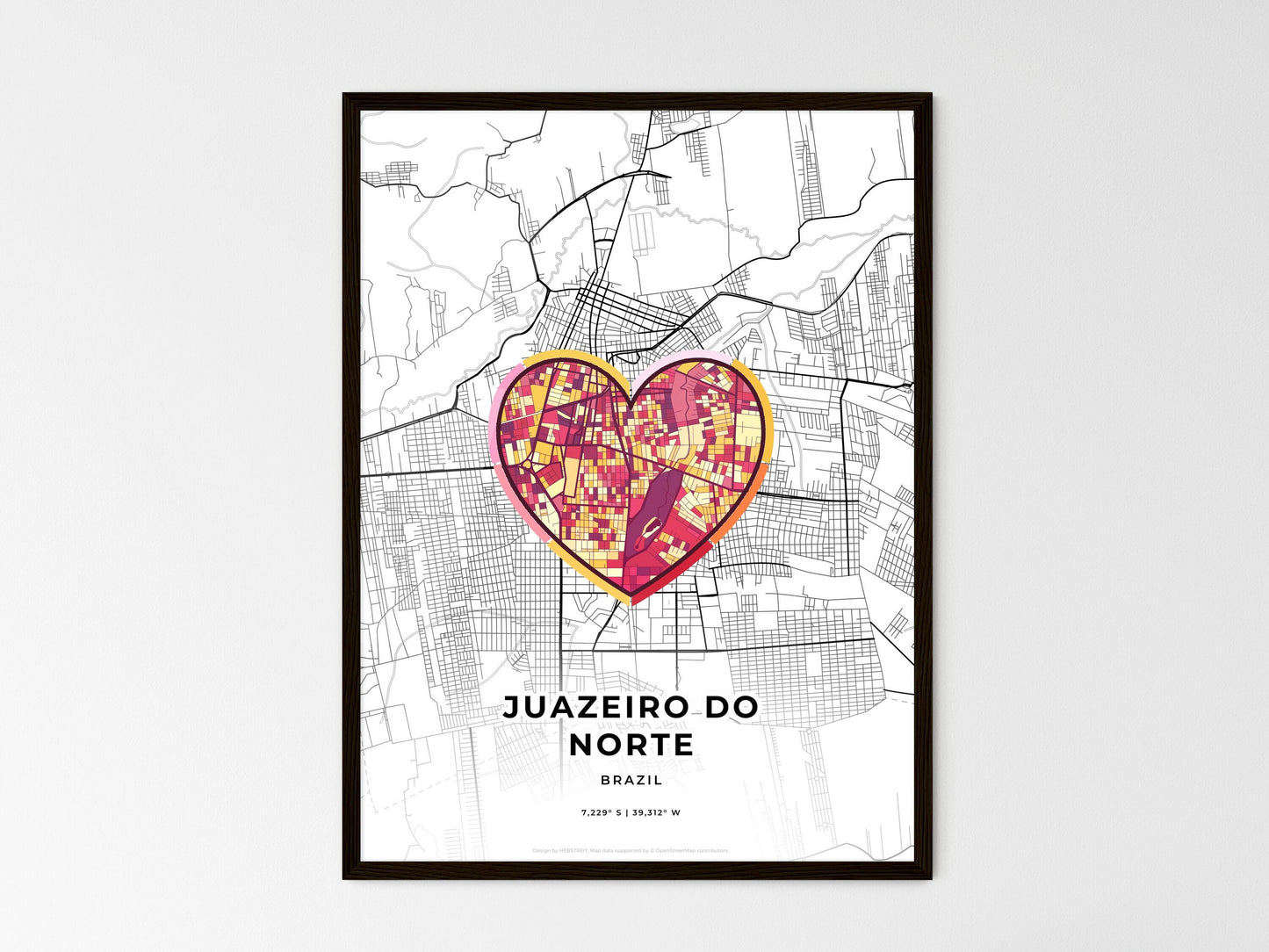 Juazeiro Do Norte Brazil wedding art map with heart icon