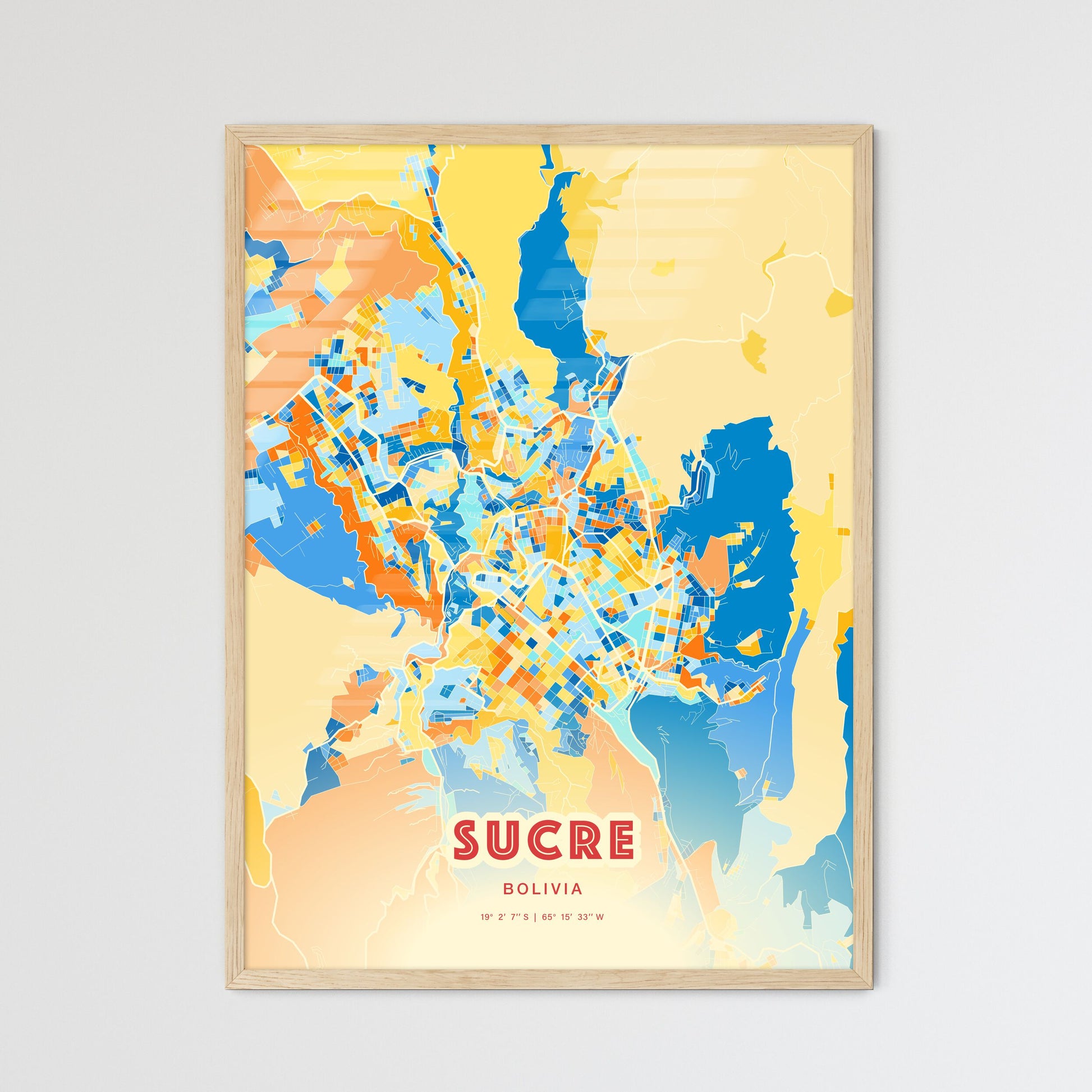 Colorful SUCRE BOLIVIA Fine Art Map Blue Orange