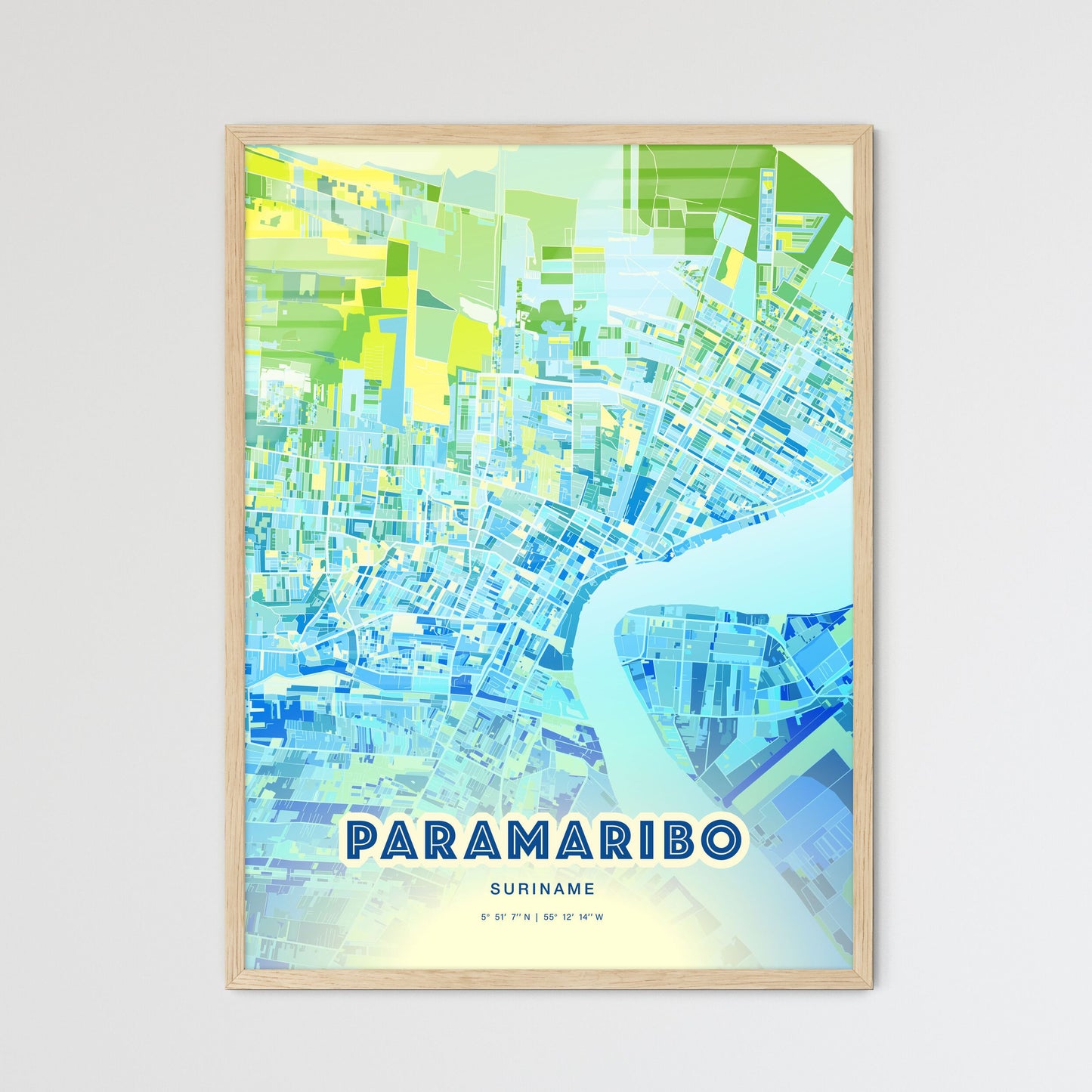 Colorful PARAMARIBO SURINAME Fine Art Map Cool Blue