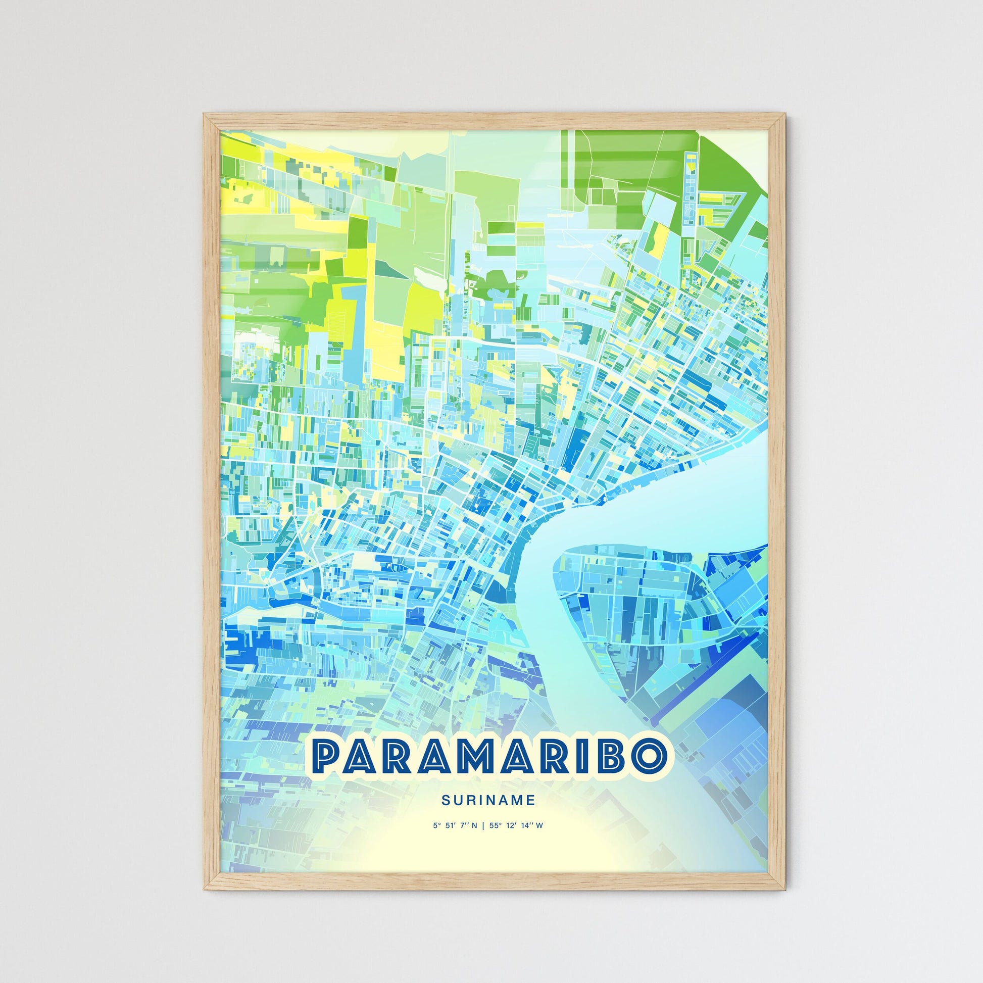 Colorful PARAMARIBO SURINAME Fine Art Map Cool Blue