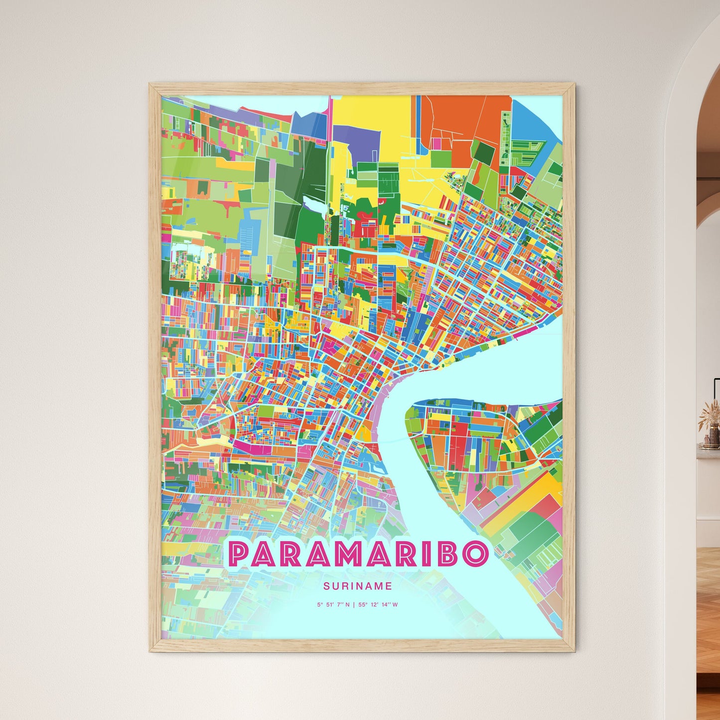 Colorful PARAMARIBO SURINAME Fine Art Map Crazy Colors
