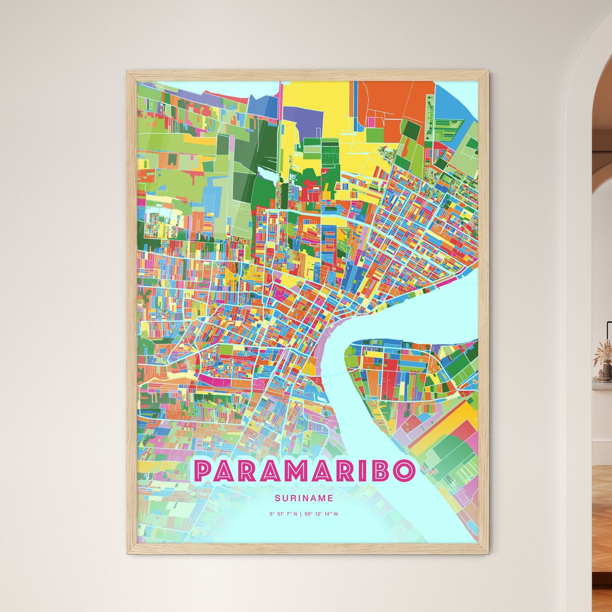 Colorful PARAMARIBO SURINAME Fine Art Map Crazy Colors