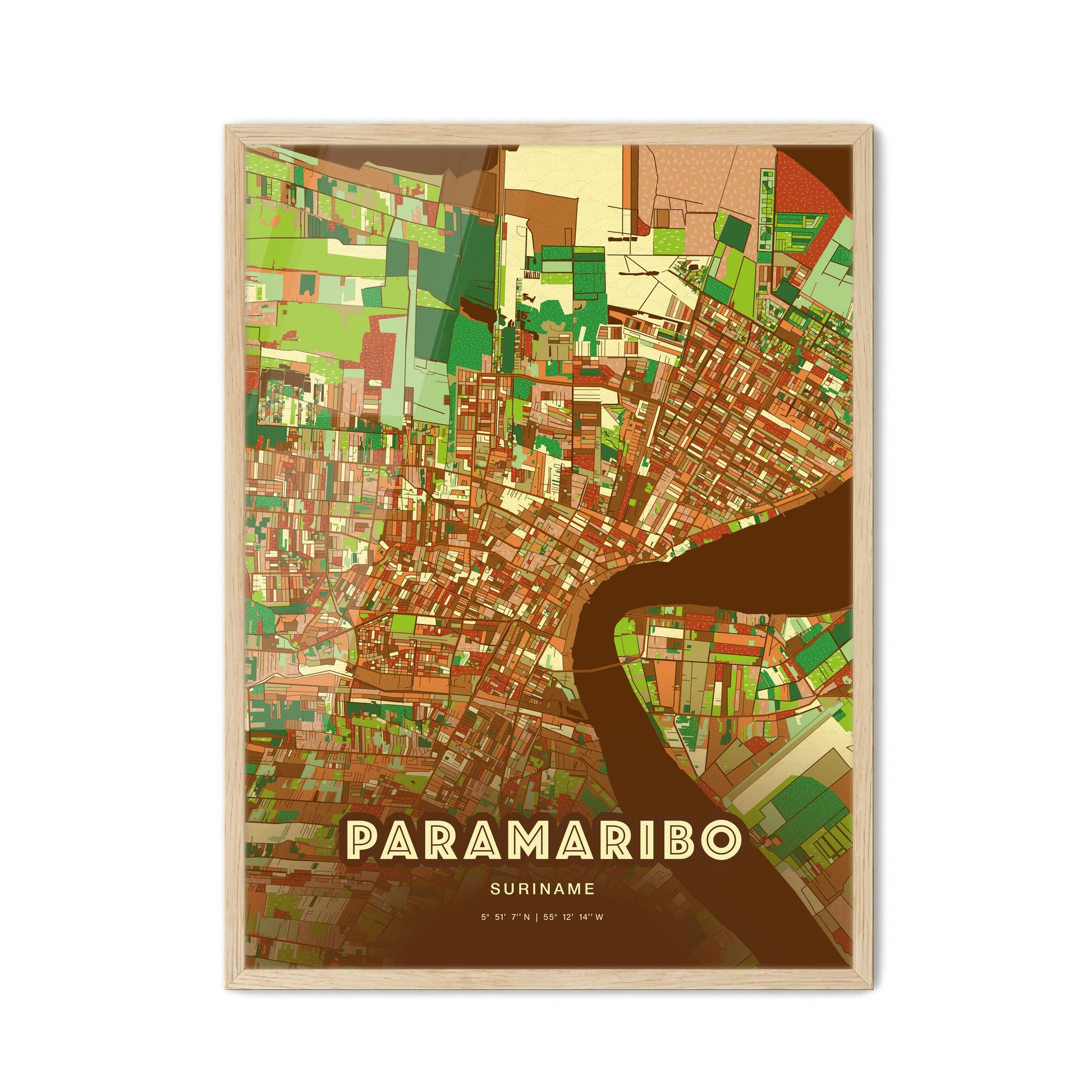 Colorful PARAMARIBO SURINAME Fine Art Map Farmhouse