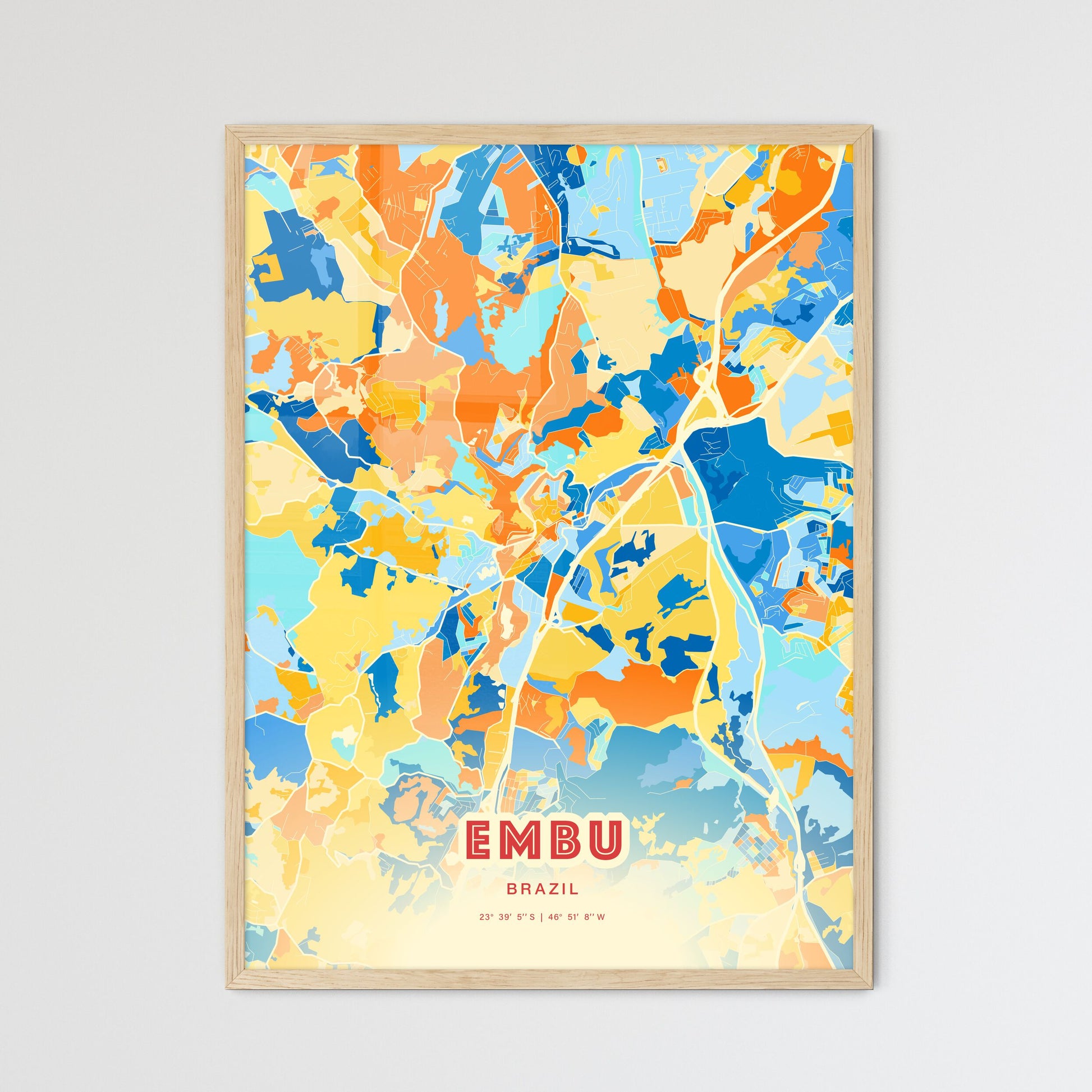 Colorful EMBU BRAZIL Fine Art Map Blue Orange