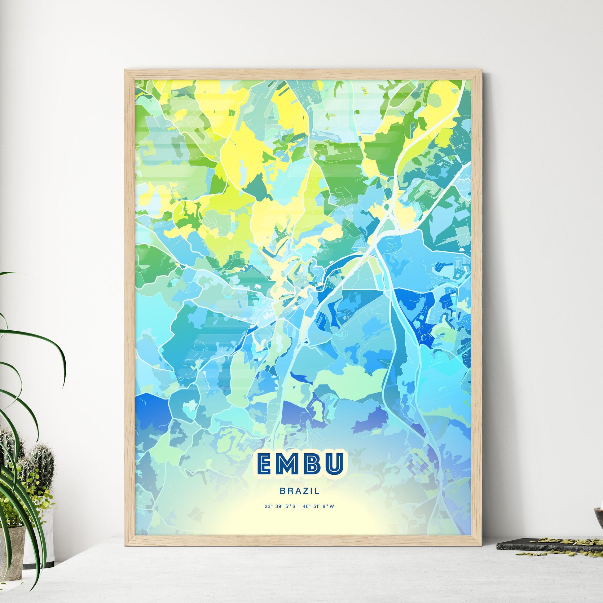 Colorful EMBU BRAZIL Fine Art Map Cool Blue