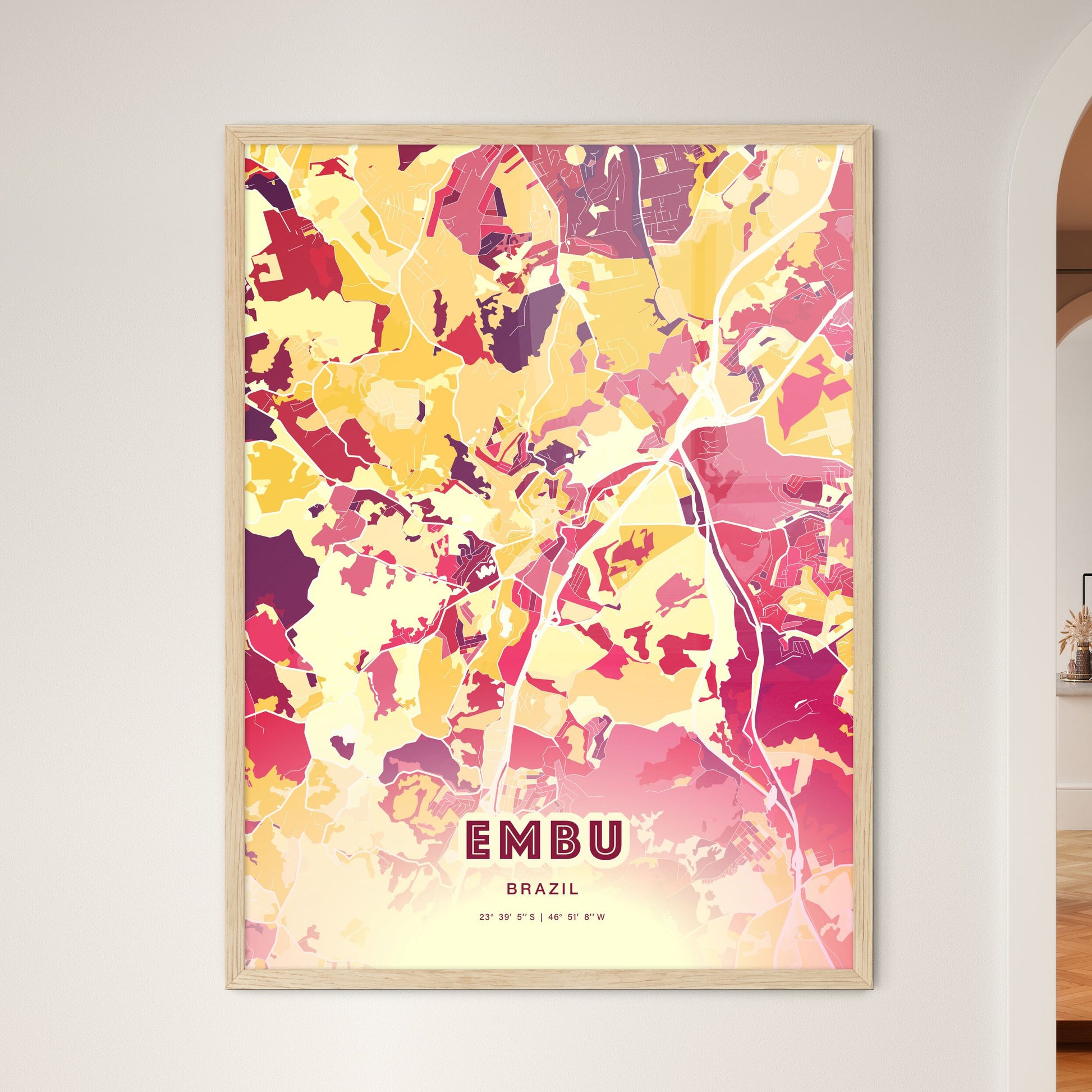 Colorful EMBU BRAZIL Fine Art Map Hot Red