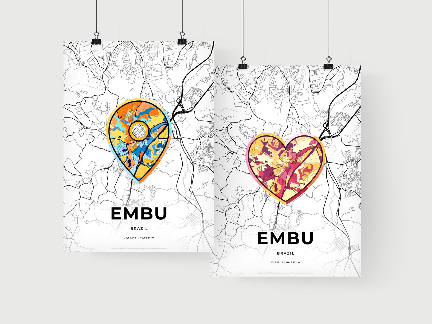 EMBU BRAZIL minimal art map with a colorful icon. Where it all began, Couple map gift.