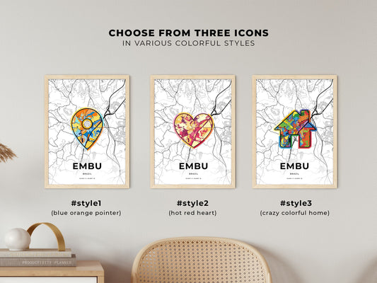 Embu Brazil maps with colorful icons