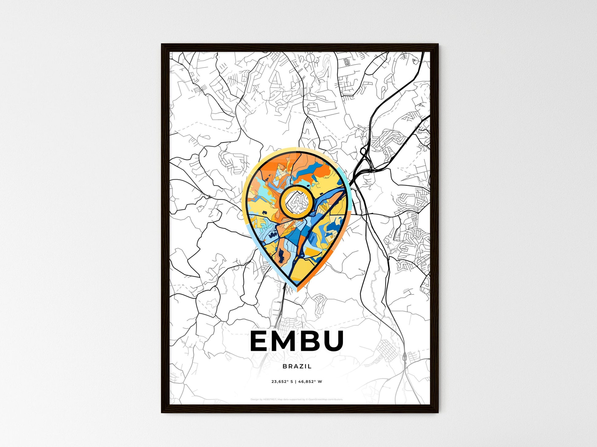 EMBU BRAZIL minimal art map with a colorful icon. Where it all began, Couple map gift. Style 1