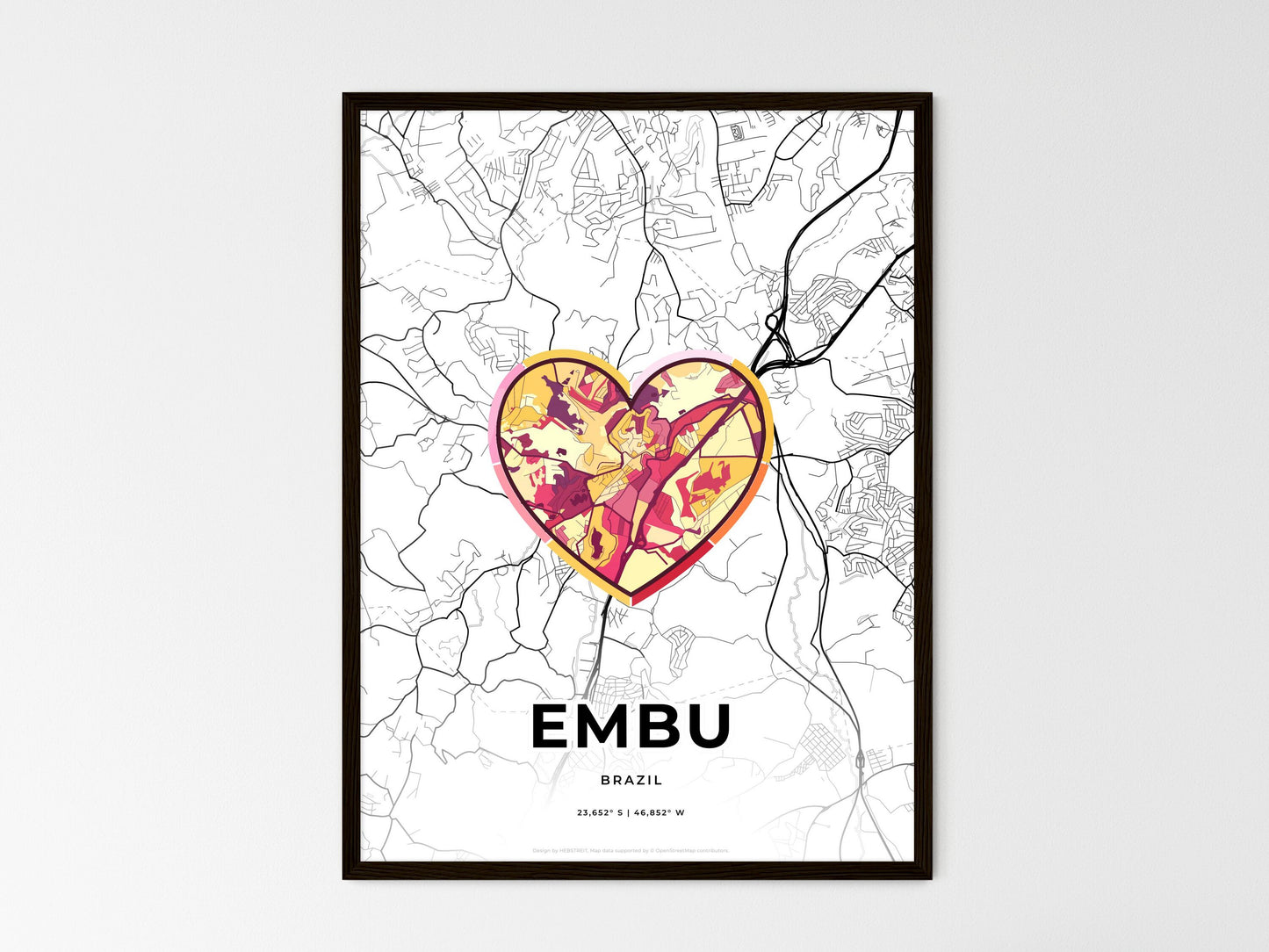 EMBU BRAZIL minimal art map with a colorful icon. Where it all began, Couple map gift. Style 2