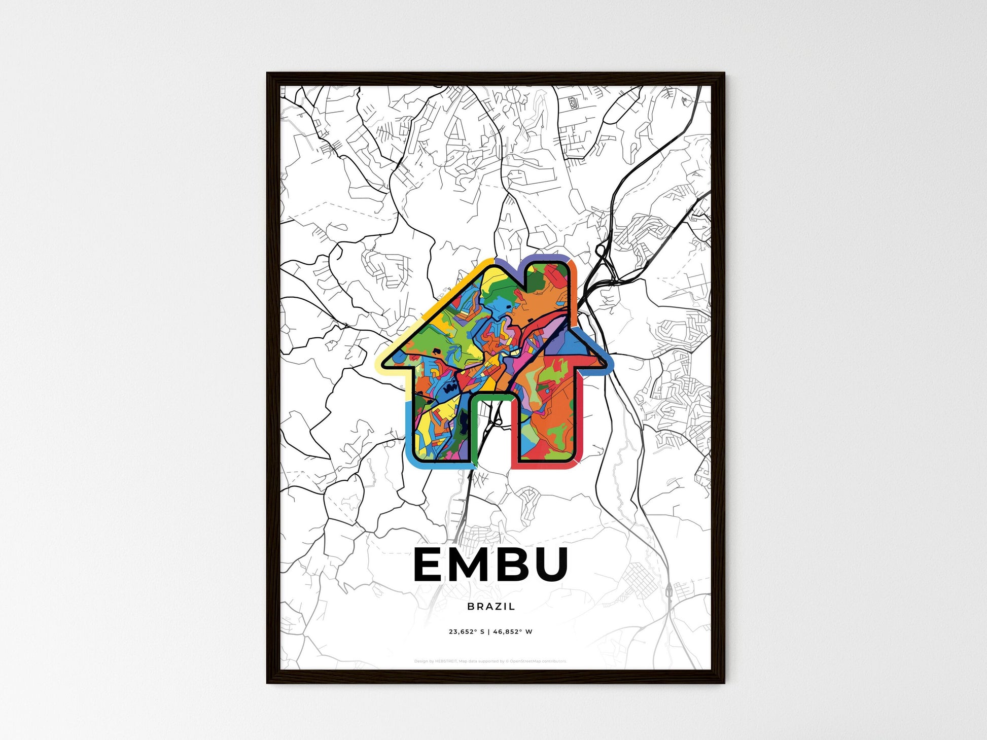 EMBU BRAZIL minimal art map with a colorful icon. Where it all began, Couple map gift. Style 3