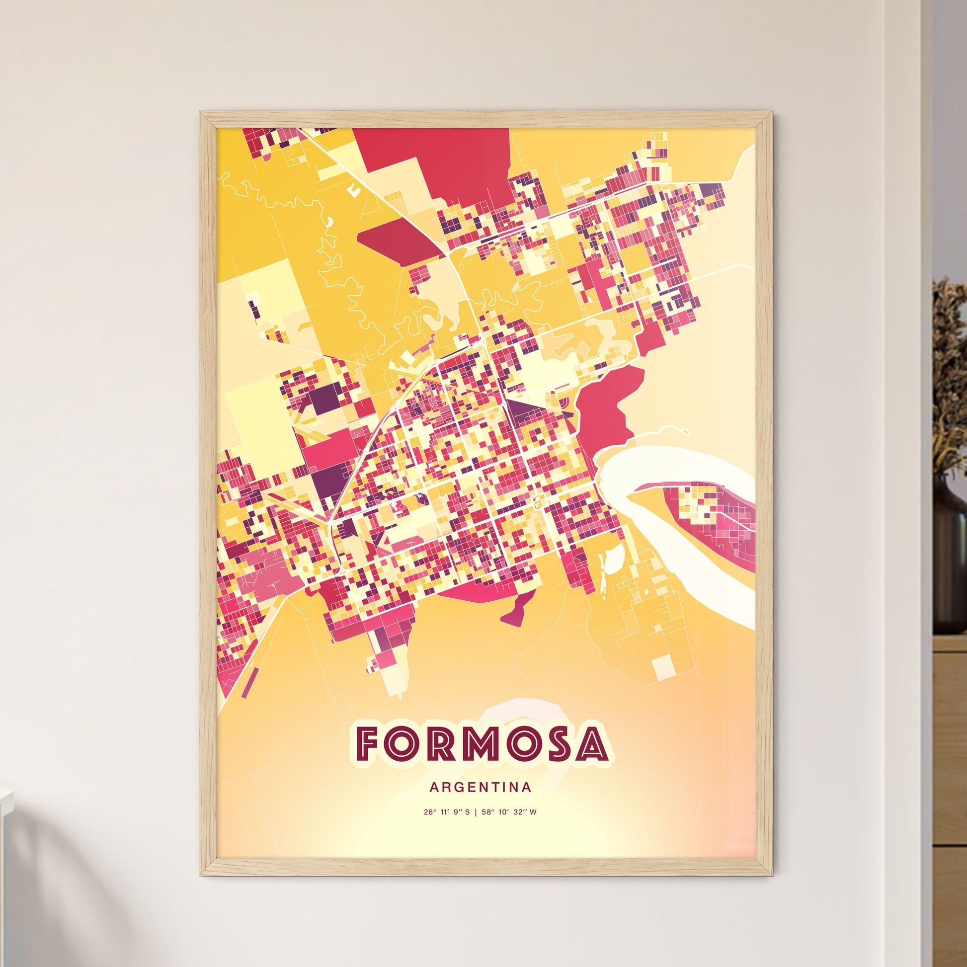 Colorful FORMOSA ARGENTINA Fine Art Map Hot Red