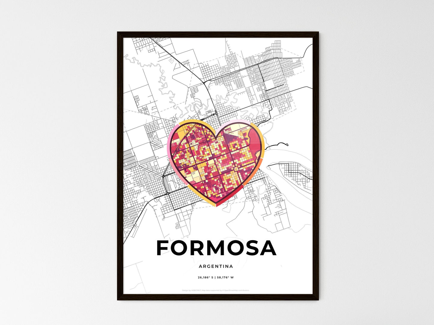 Formosa Argentina wedding art map with heart icon