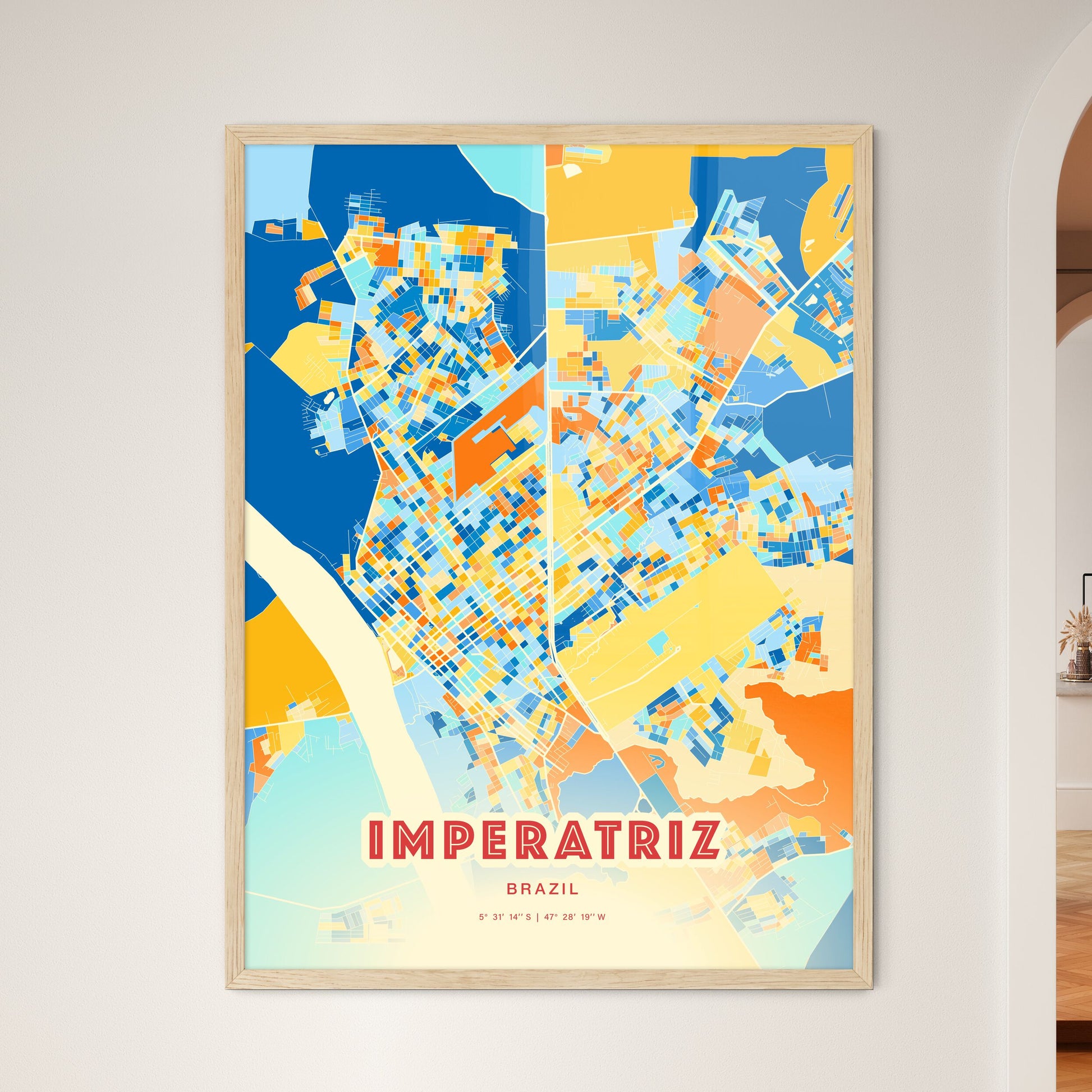 Colorful IMPERATRIZ BRAZIL Fine Art Map Blue Orange