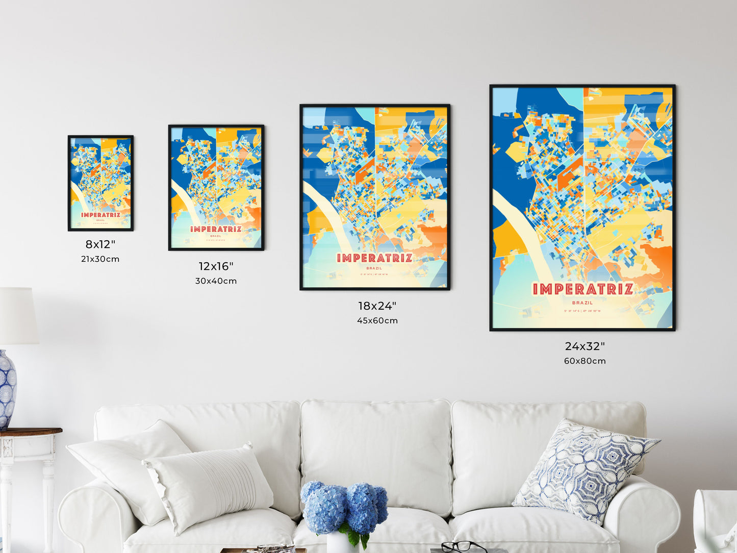 Colorful IMPERATRIZ BRAZIL Fine Art Map Blue Orange