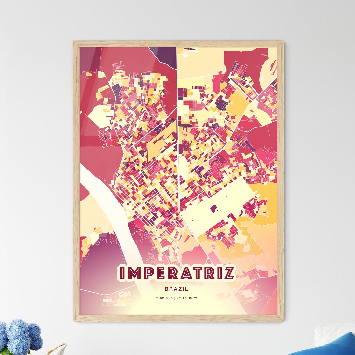 Colorful IMPERATRIZ BRAZIL Fine Art Map Hot Red