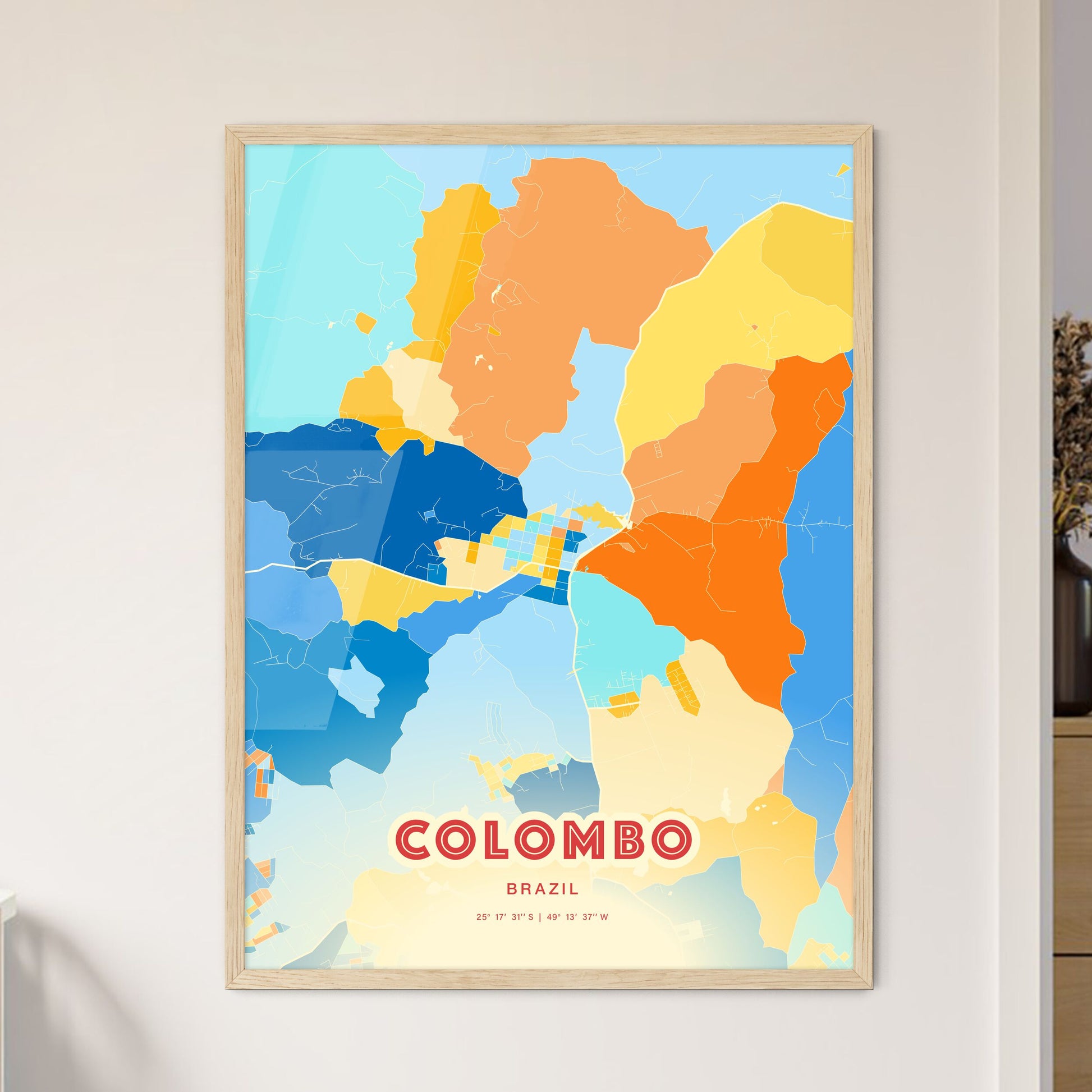 Colorful COLOMBO BRAZIL Fine Art Map Blue Orange