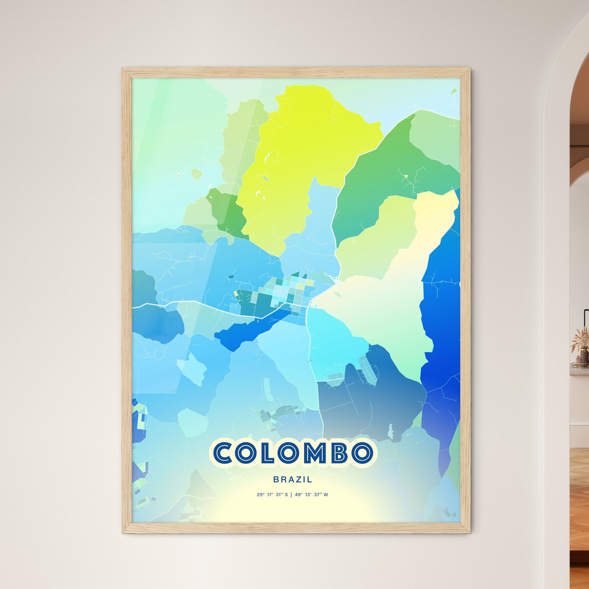 Colorful COLOMBO BRAZIL Fine Art Map Cool Blue