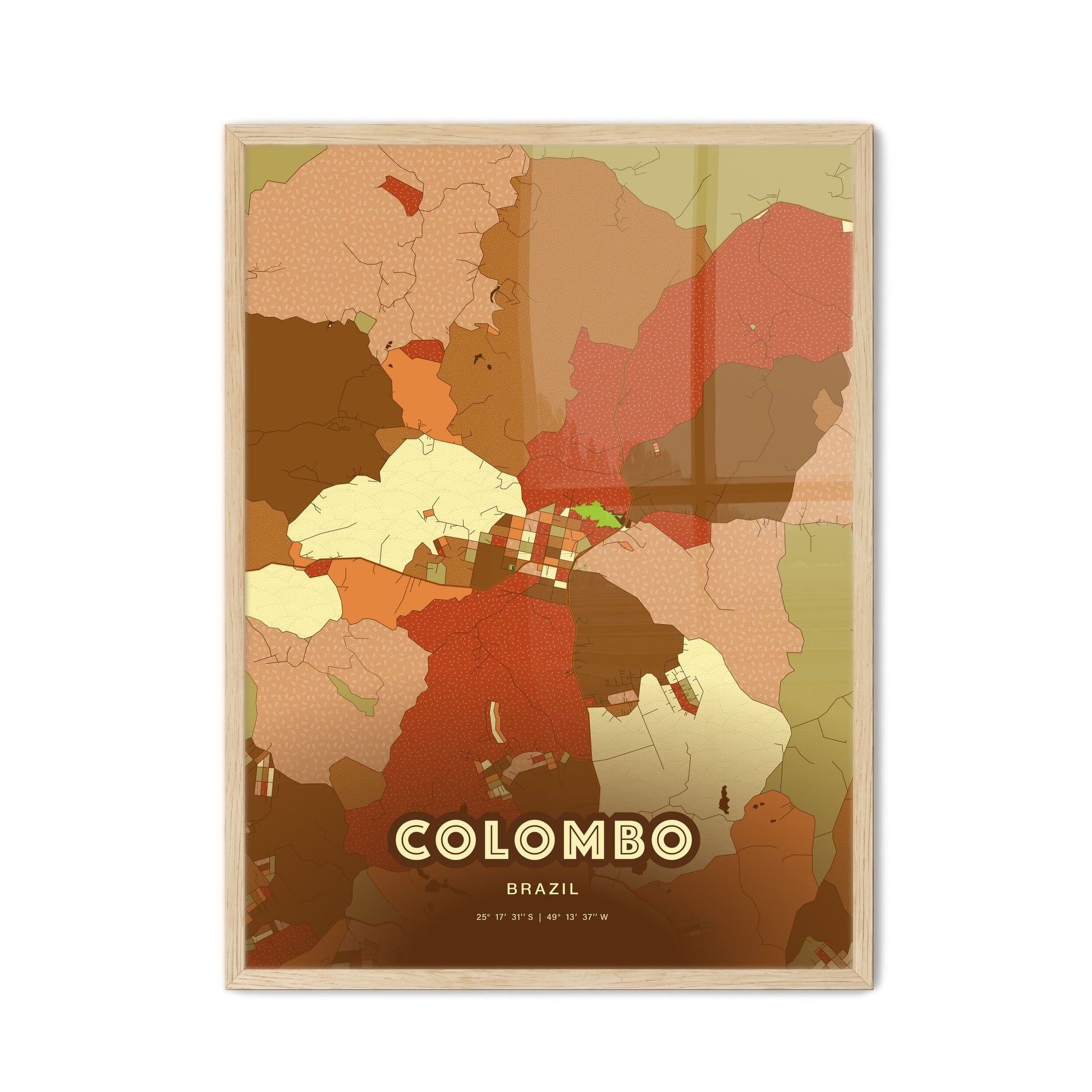 Colorful COLOMBO BRAZIL Fine Art Map Farmhouse