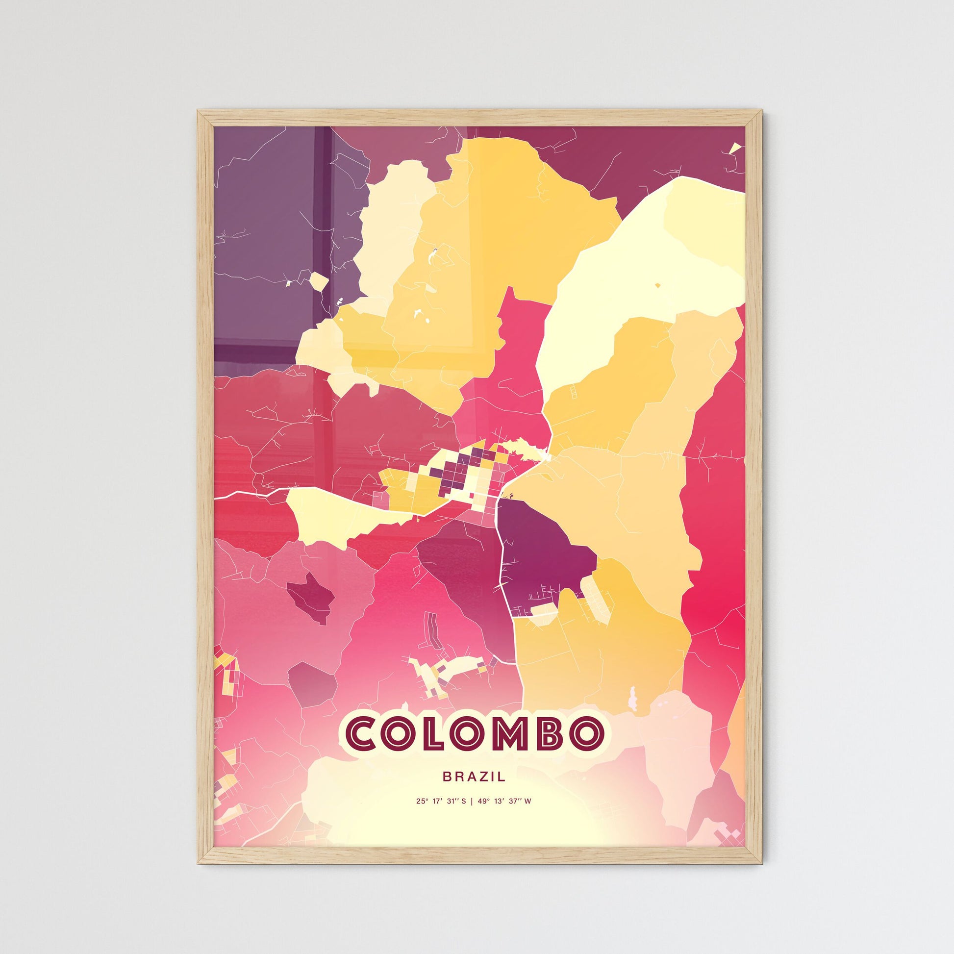 Colorful COLOMBO BRAZIL Fine Art Map Hot Red