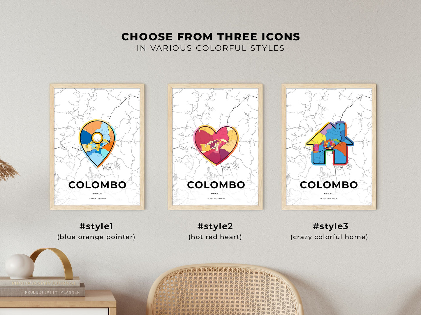 Colombo Brazil maps with colorful icons