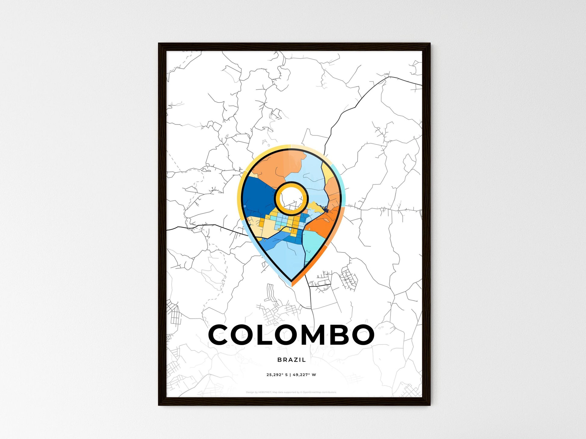 Colombo Brazil wedding art map with pointer icon