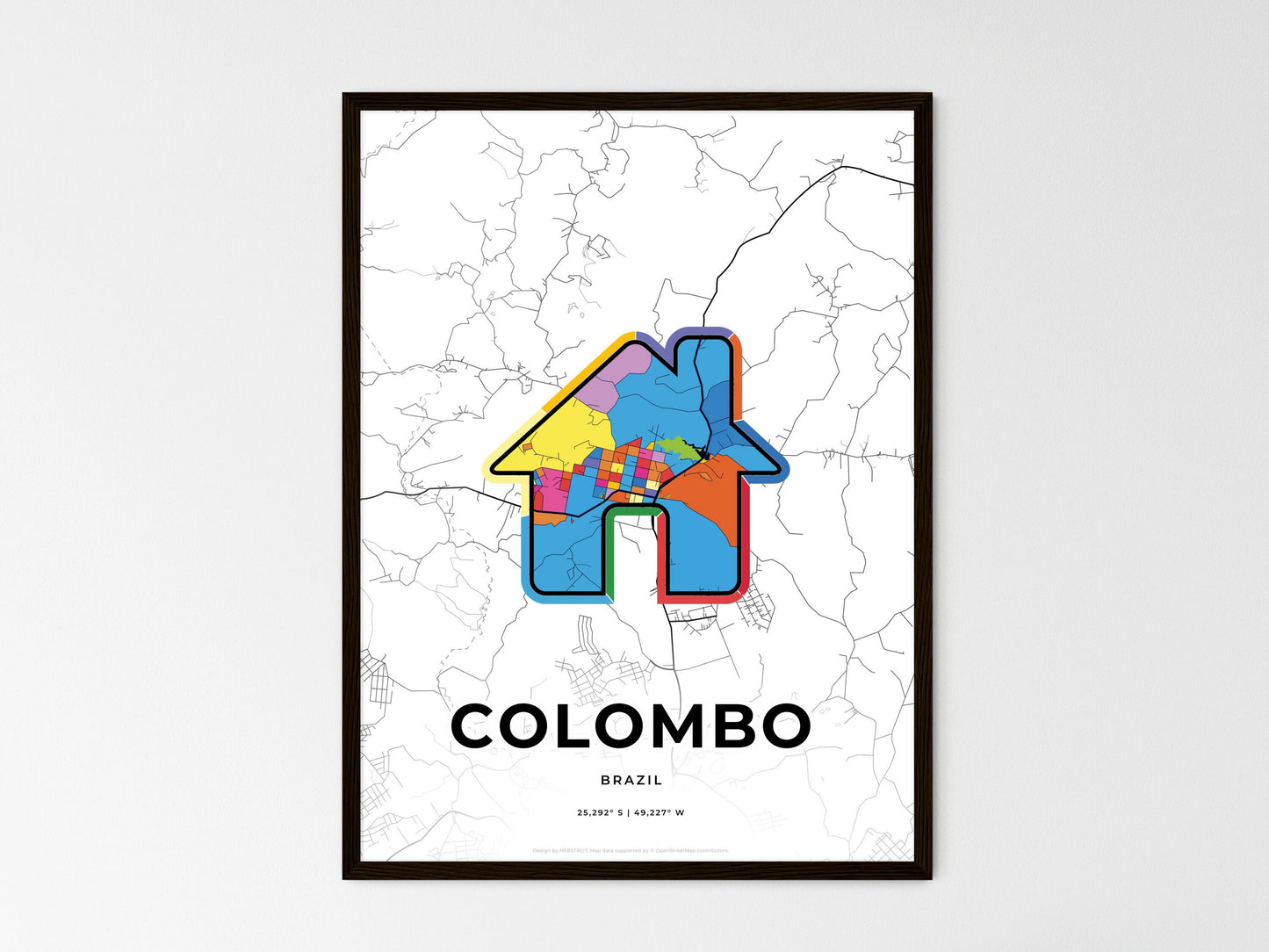 Colombo Brazil wedding art map with home icon