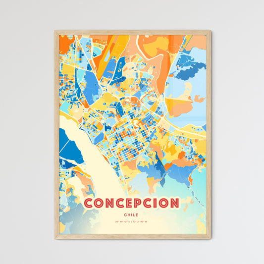 Colorful CONCEPCION CHILE Fine Art Map Blue Orange