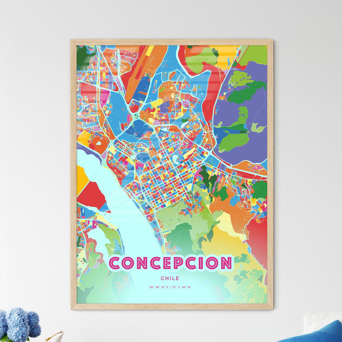 Colorful CONCEPCION CHILE Fine Art Map Crazy Colors
