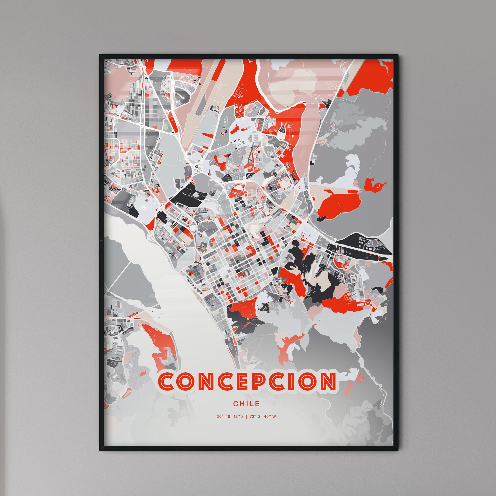 Colorful CONCEPCION CHILE Fine Art Map Modern