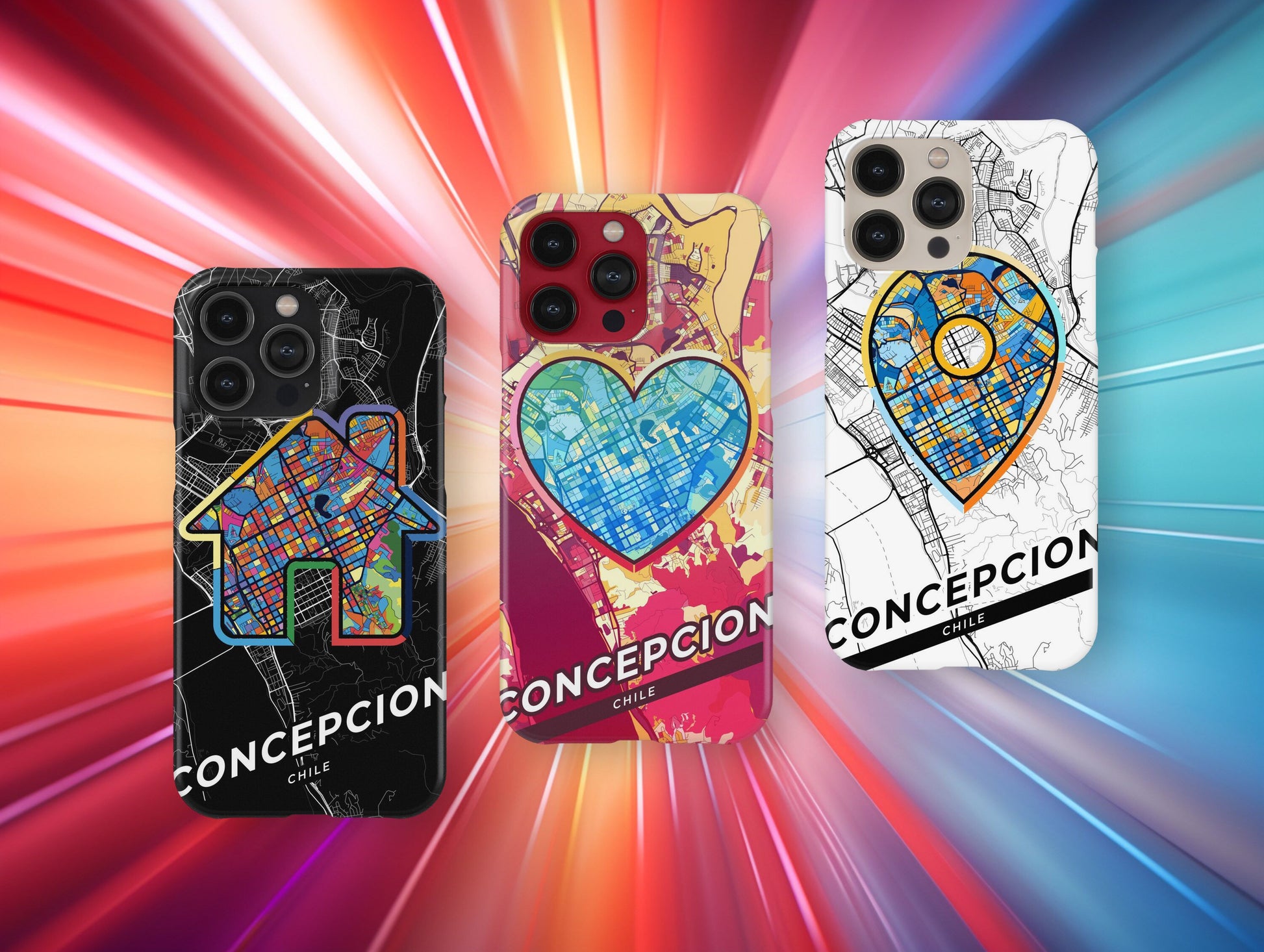 Concepcion Chile slim phone case with colorful icon. Birthday, wedding or housewarming gift. Couple match cases.