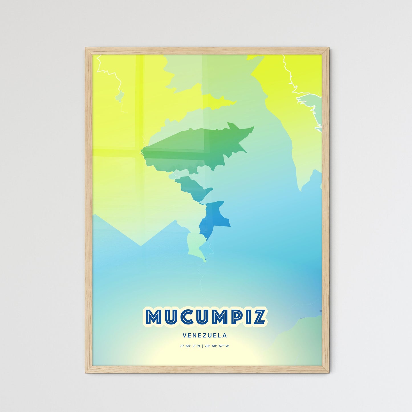 Colorful MUCUMPIZ VENEZUELA Fine Art Map Cool Blue