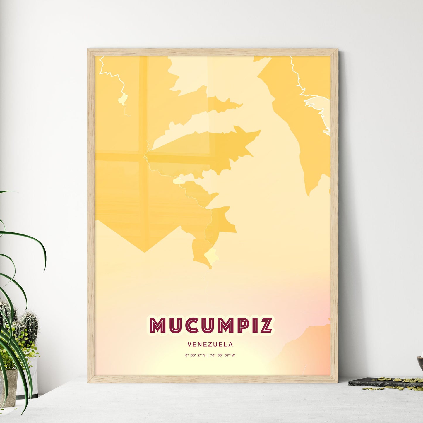 Colorful MUCUMPIZ VENEZUELA Fine Art Map Hot Red