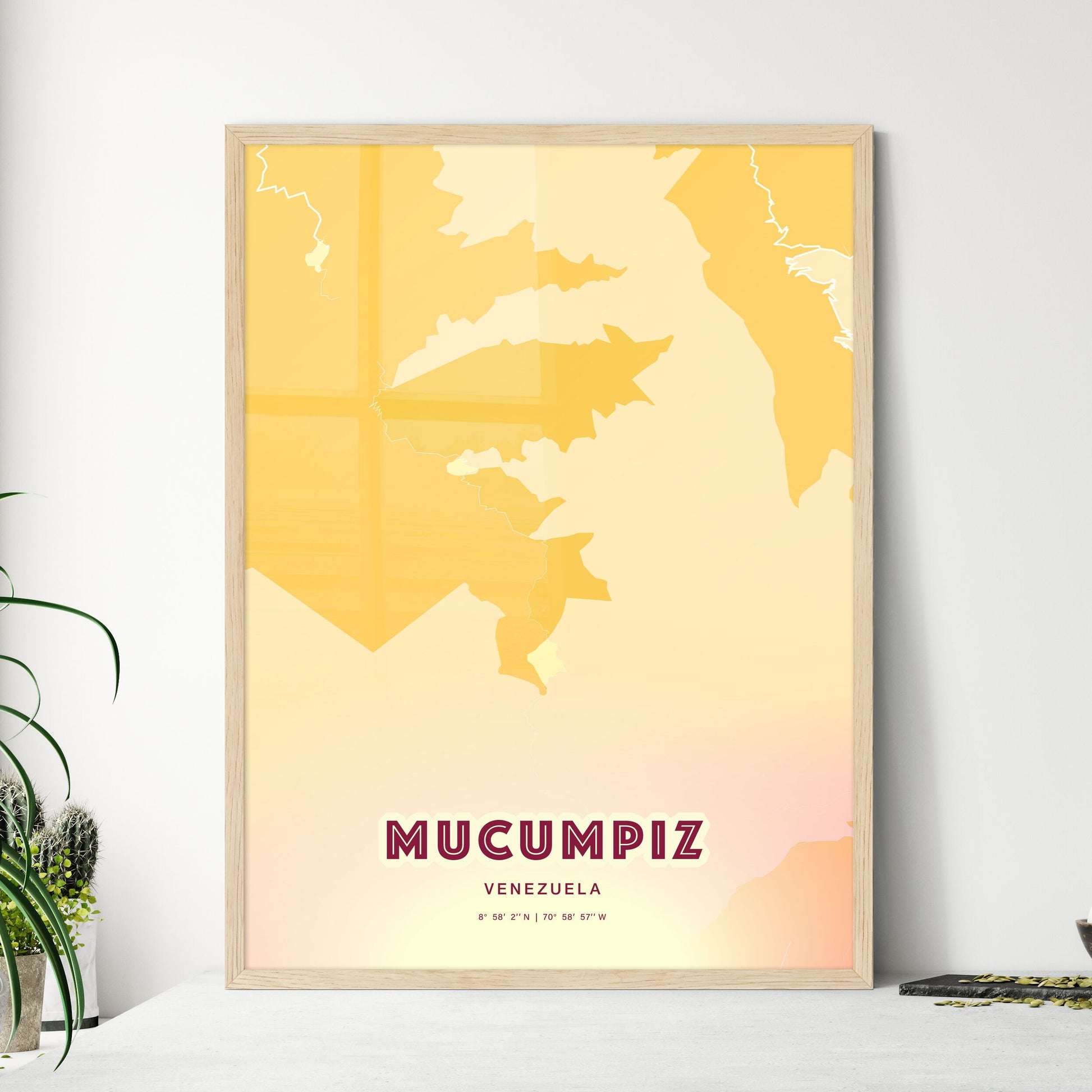 Colorful MUCUMPIZ VENEZUELA Fine Art Map Hot Red