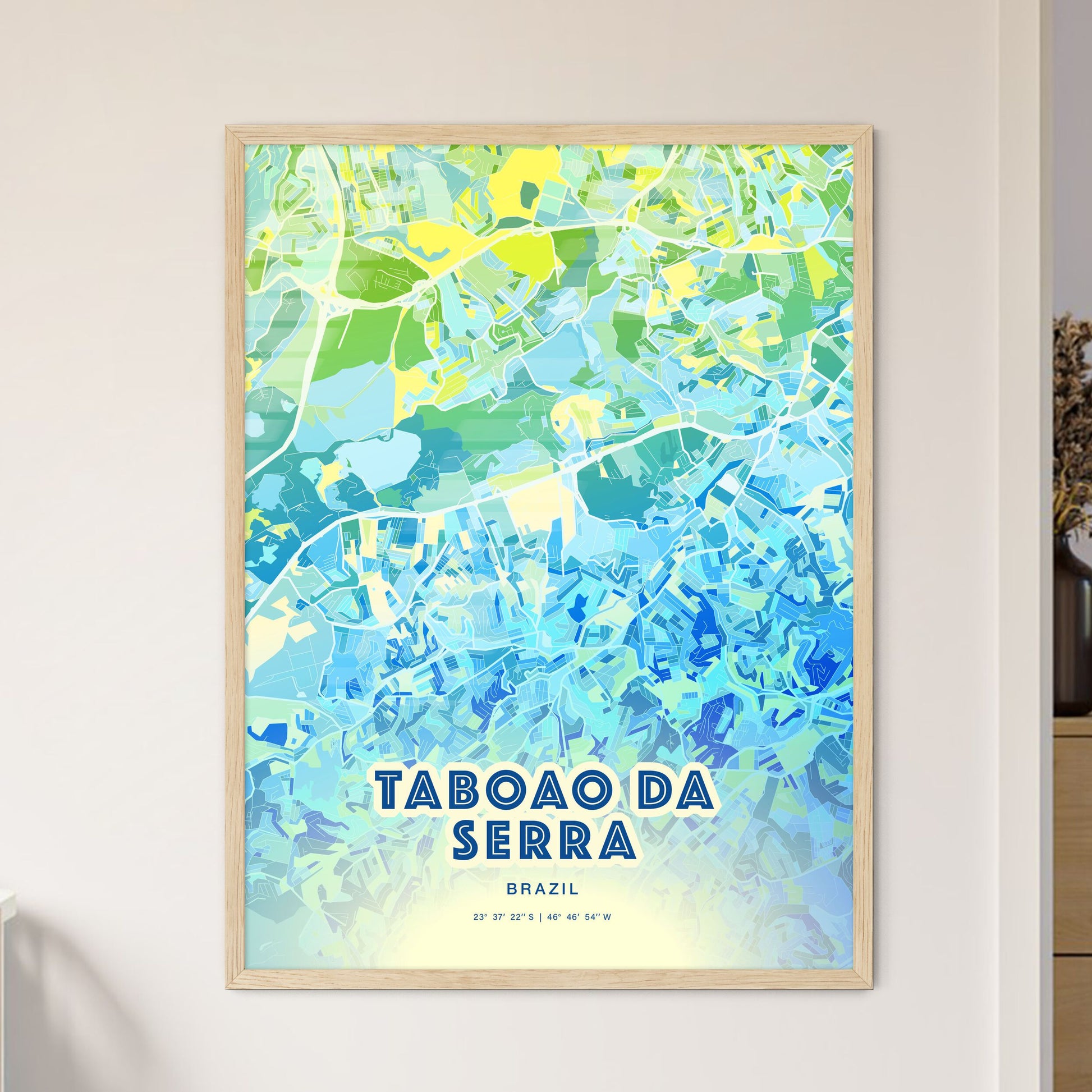 Colorful TABOAO DA SERRA BRAZIL Fine Art Map Cool Blue