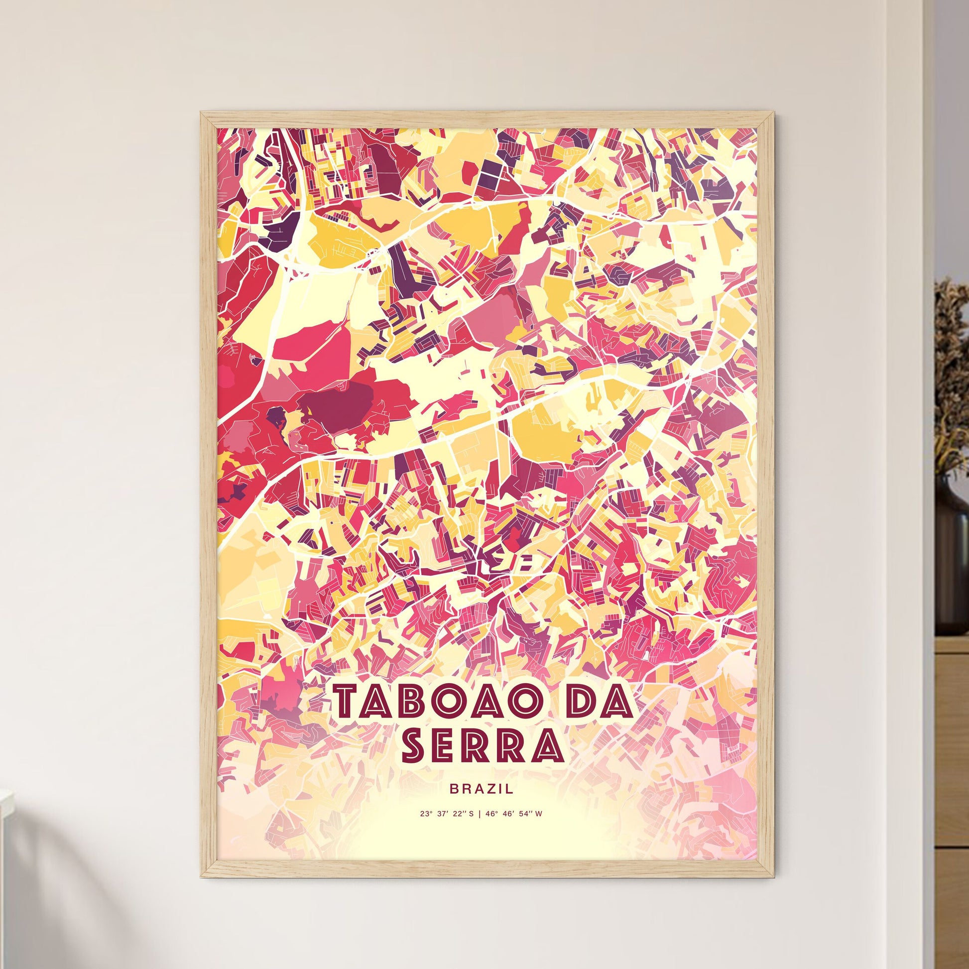 Colorful TABOAO DA SERRA BRAZIL Fine Art Map Hot Red