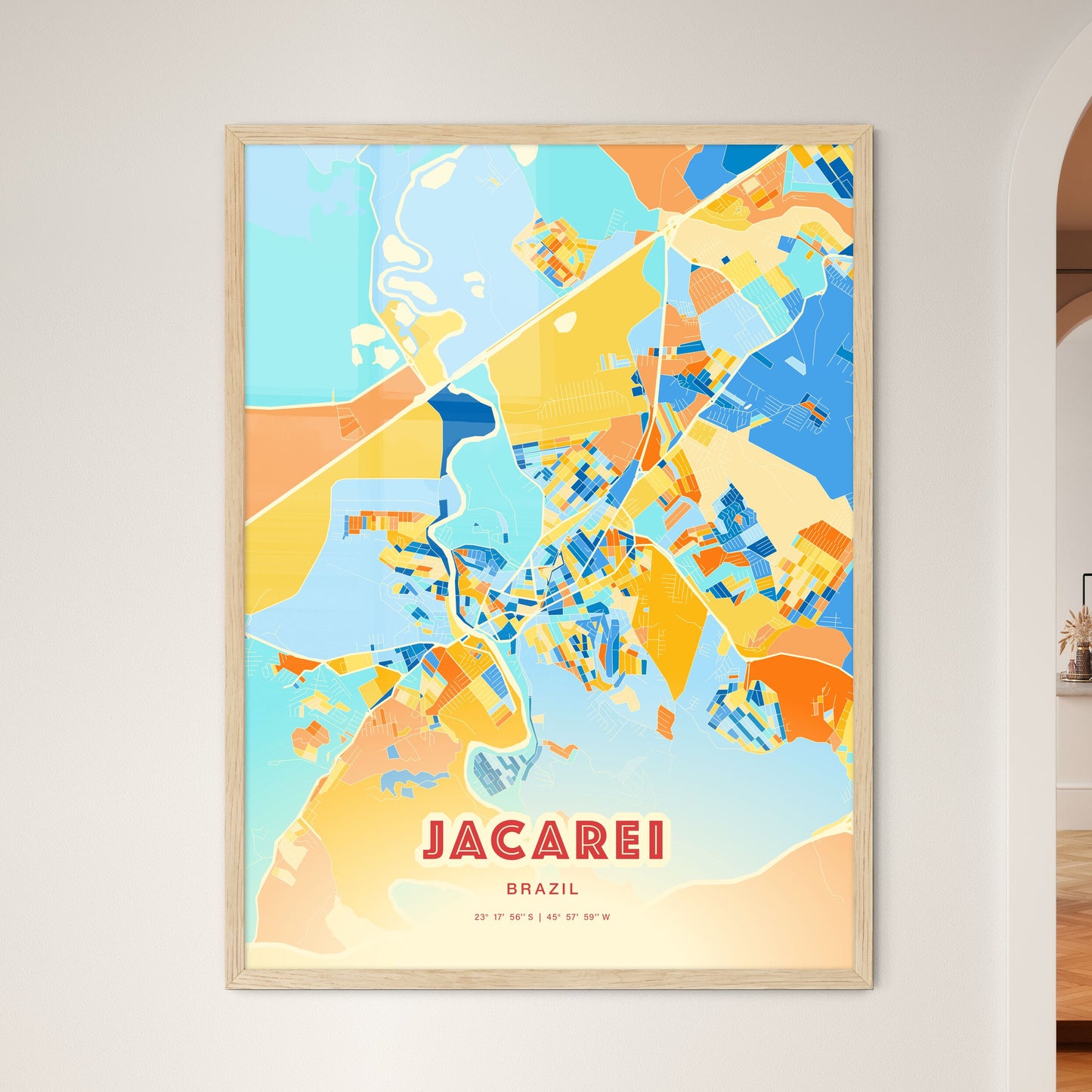 Colorful JACAREI BRAZIL Fine Art Map Blue Orange