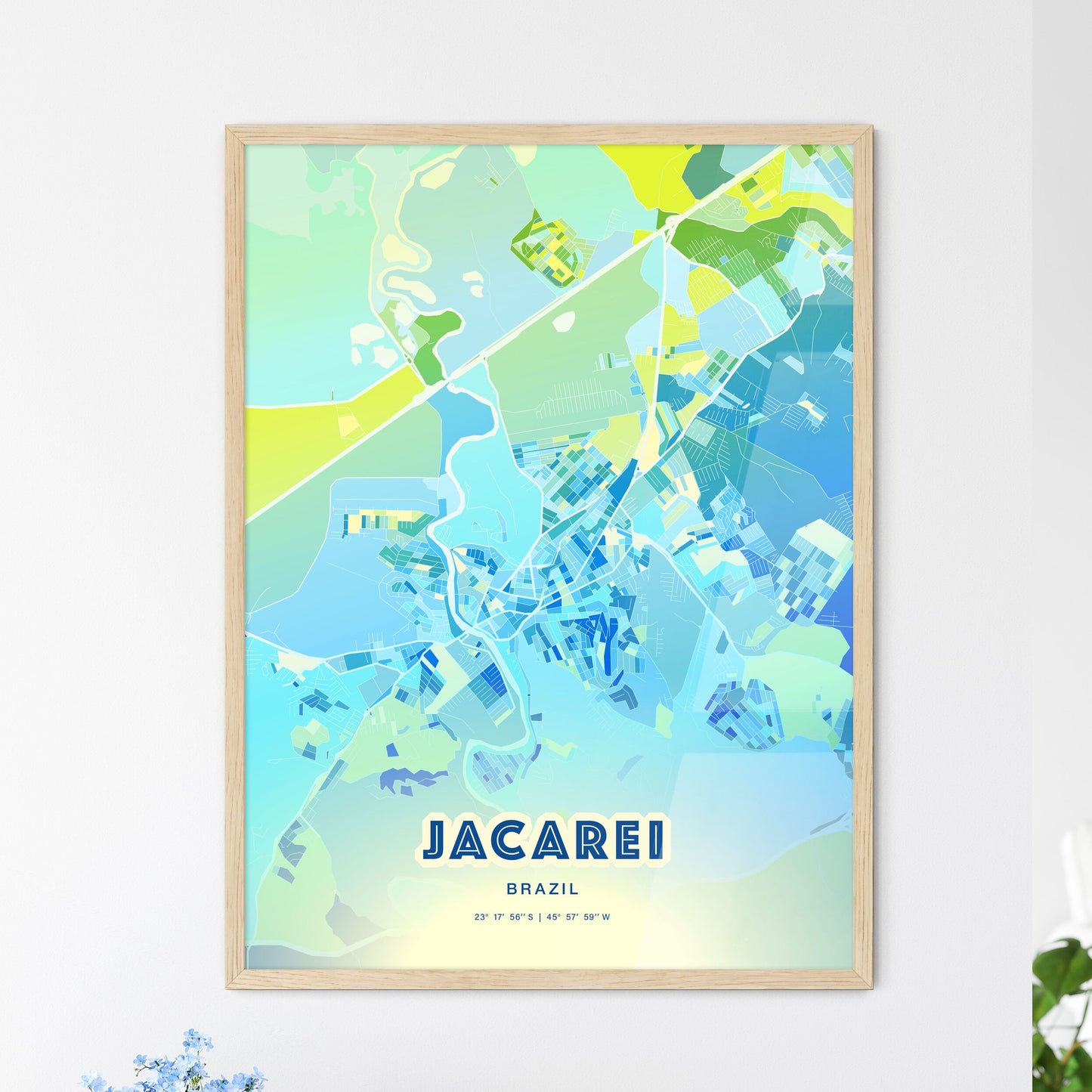 Colorful JACAREI BRAZIL Fine Art Map Cool Blue