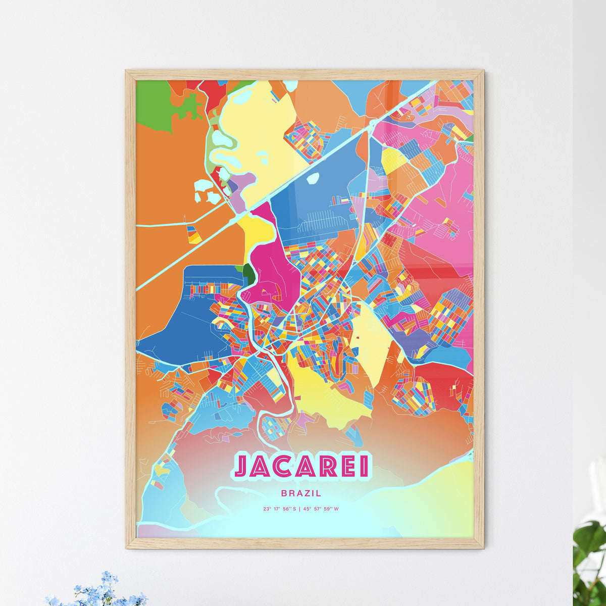 Colorful JACAREI BRAZIL Fine Art Map Crazy Colors