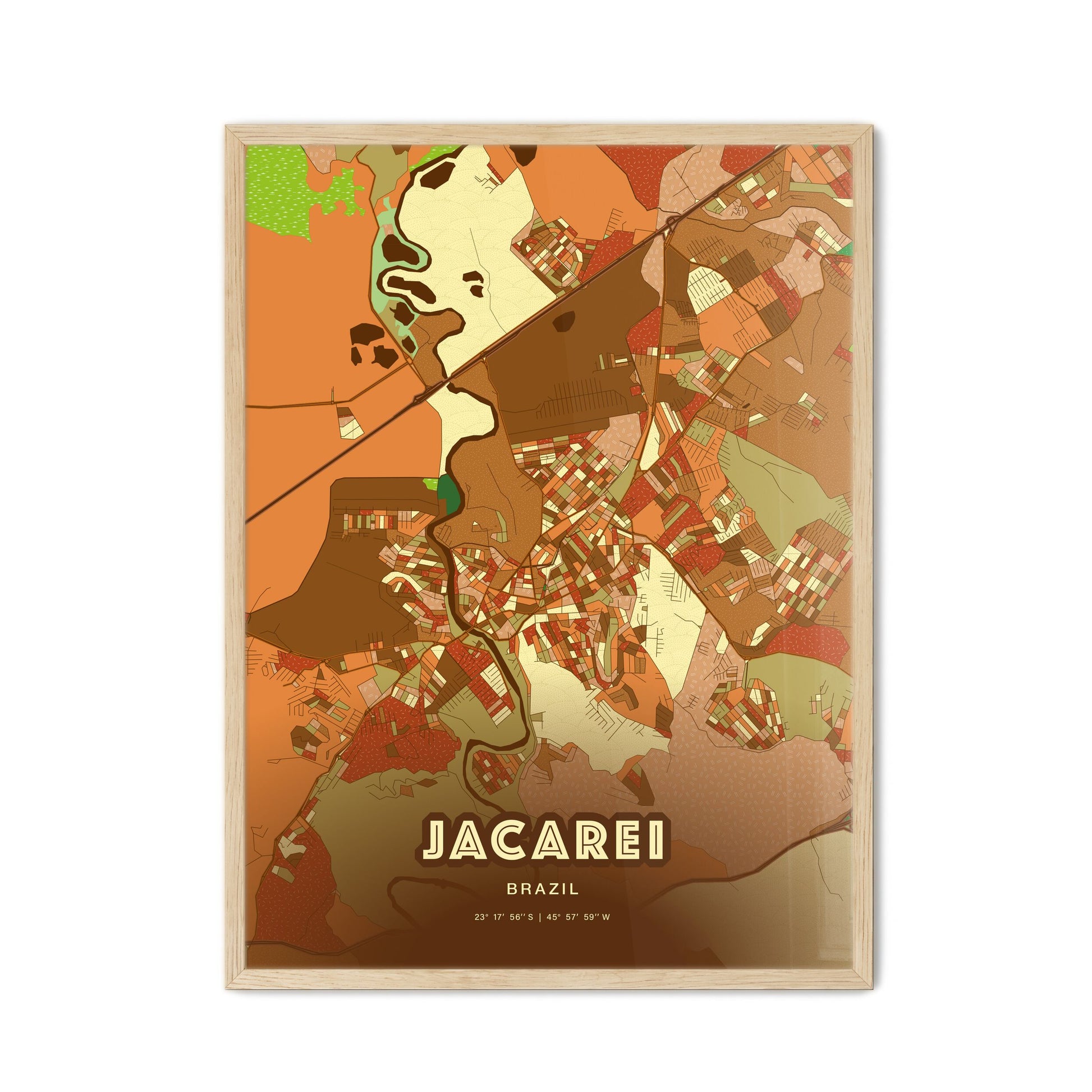 Colorful JACAREI BRAZIL Fine Art Map Farmhouse