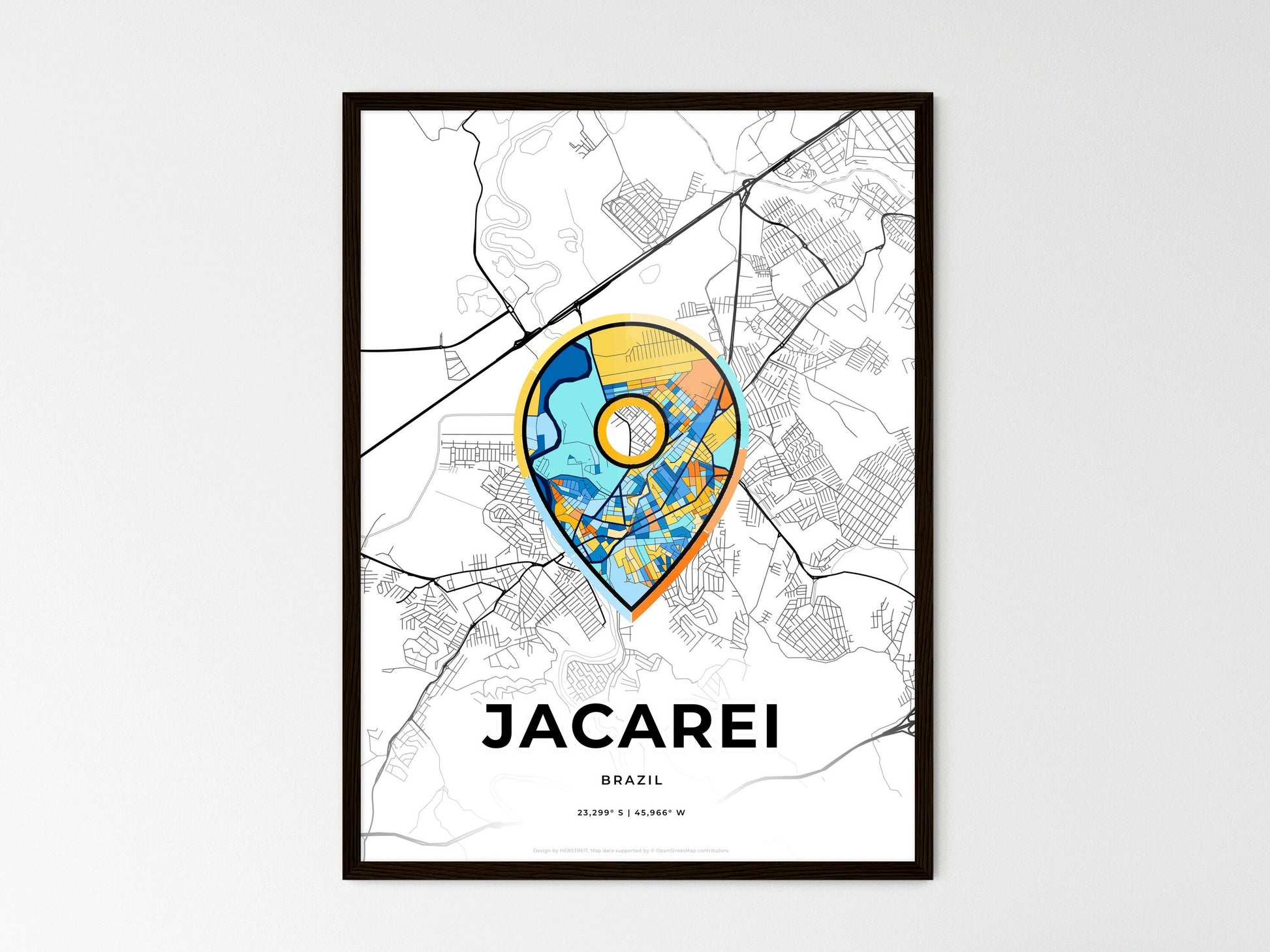 Jacarei Brazil wedding art map with pointer icon